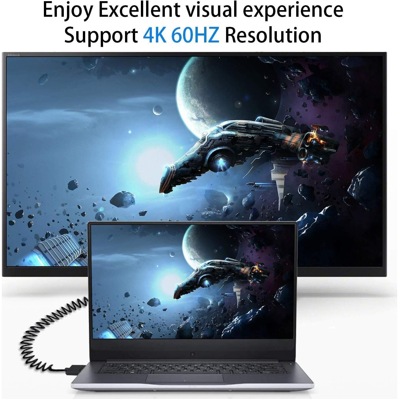 Cable HDMI Enrollado Duttek 1.2M 90 Grados Macho a Macho 4K