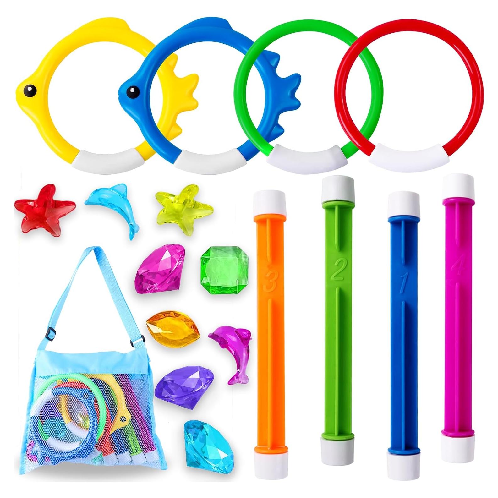 YUJUN Set de 18 Juguetes de Buceo para Piscina - Diversión Acuática