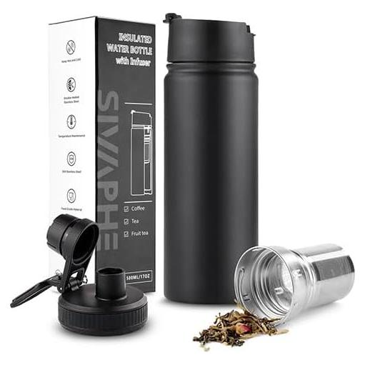 Botella de Infusor de Té Sivaphe 500 ml Acero Inoxidable Negro