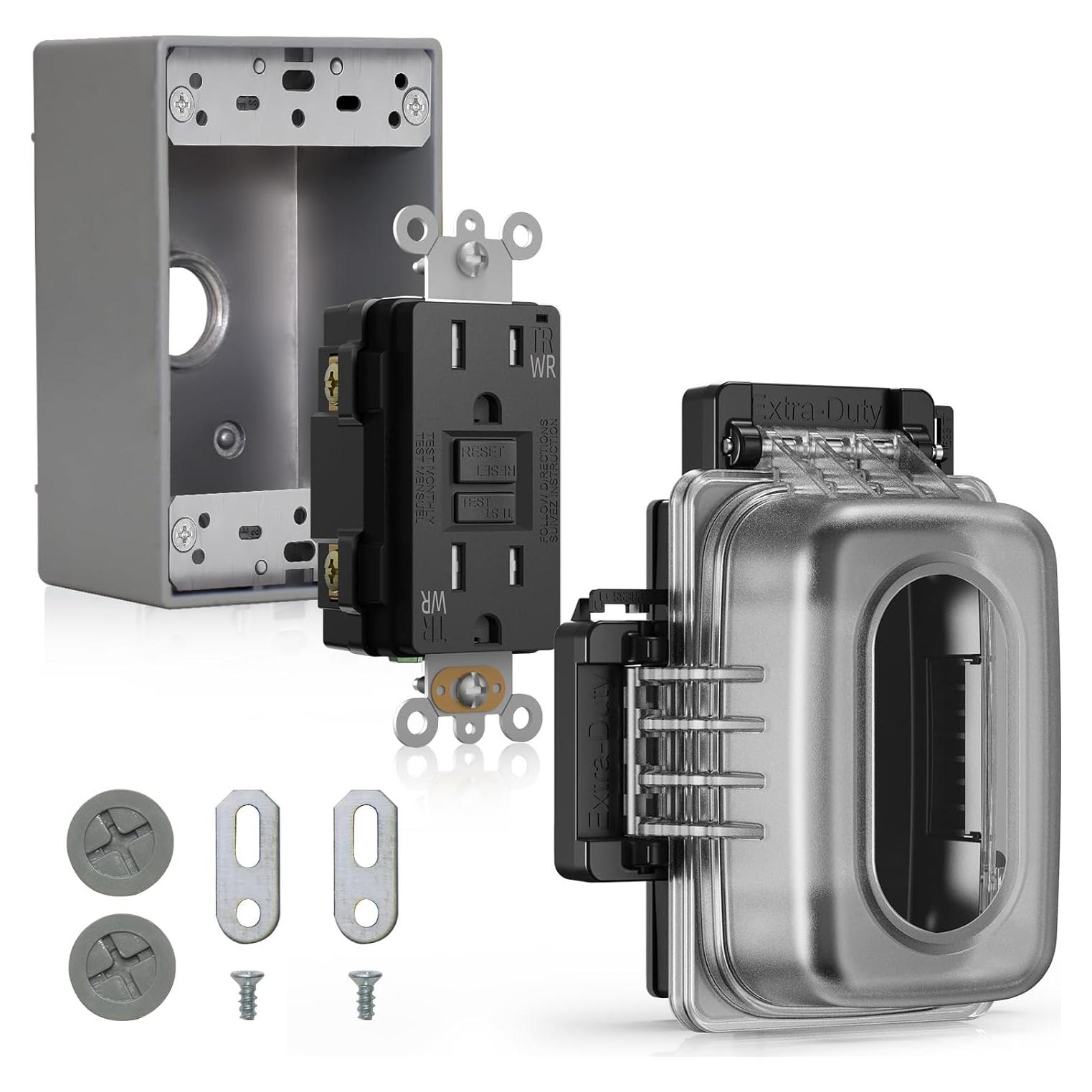 Toma de Corriente GFCI Exterior ELEGRP 15A con Cubierta Negra