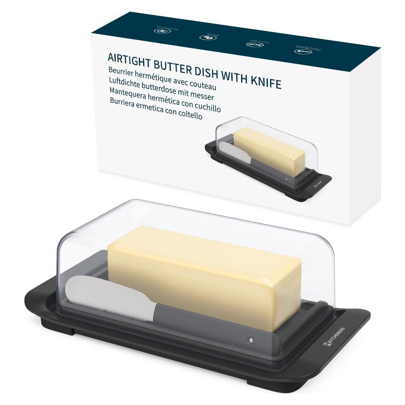 Caja de Mantequilla Hermética KITCHENDAO con Cuchillo - Negra