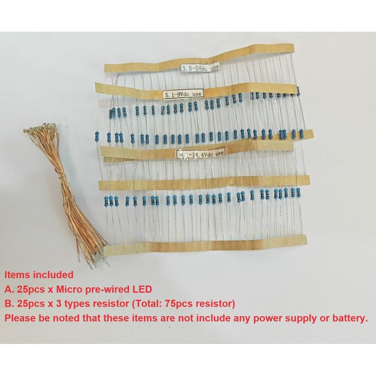 25 LEDs SMD Pre-cableados Bowerful 0603 Blanco 10cm con Resistores