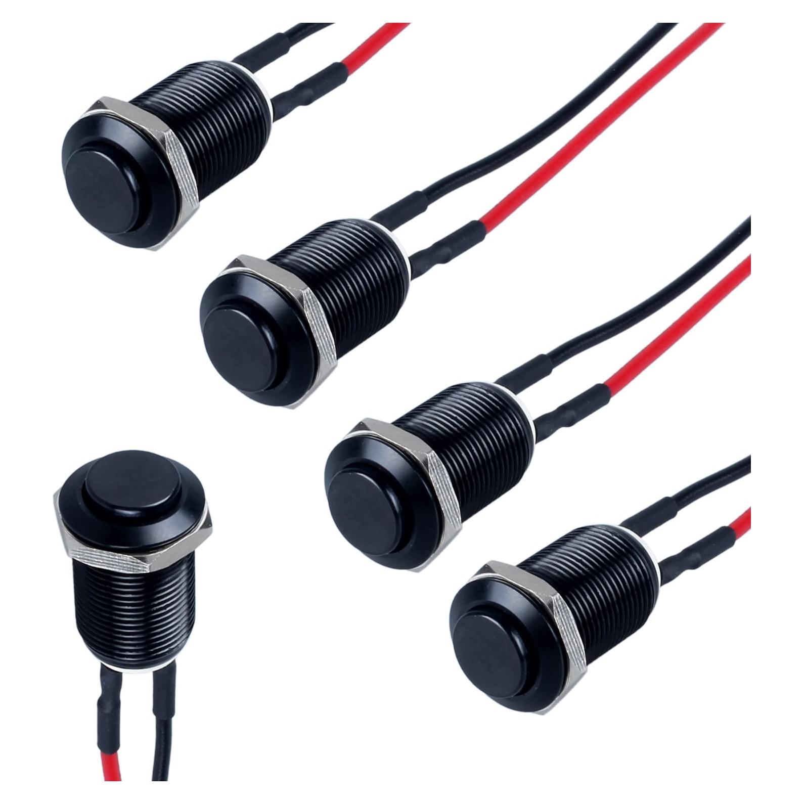 5 Interruptores de Botón Pulsador DMWD 12mm IP66 Negro