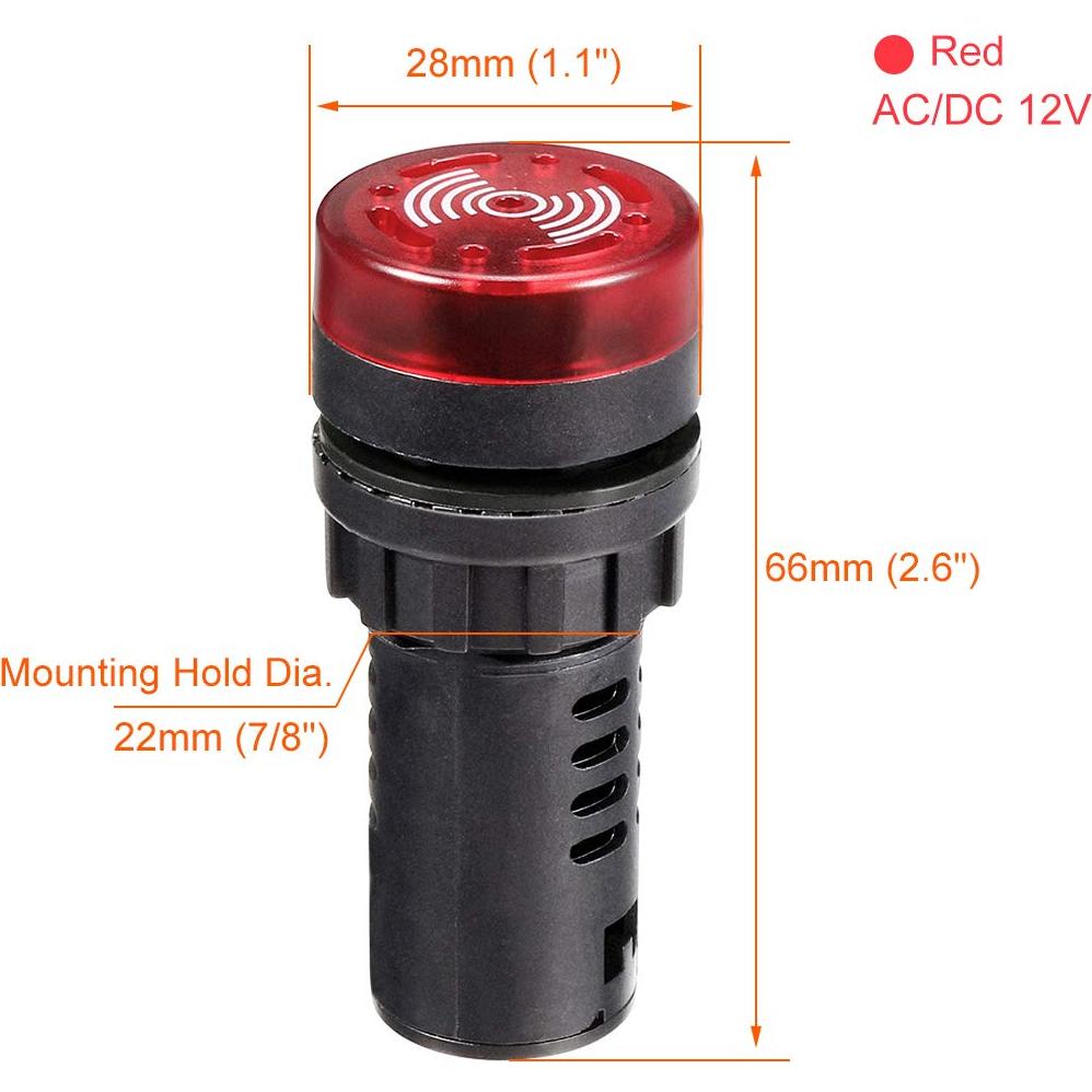 Luces Indicadoras LED Rojas con Buzzer uxcell 12V 22mm