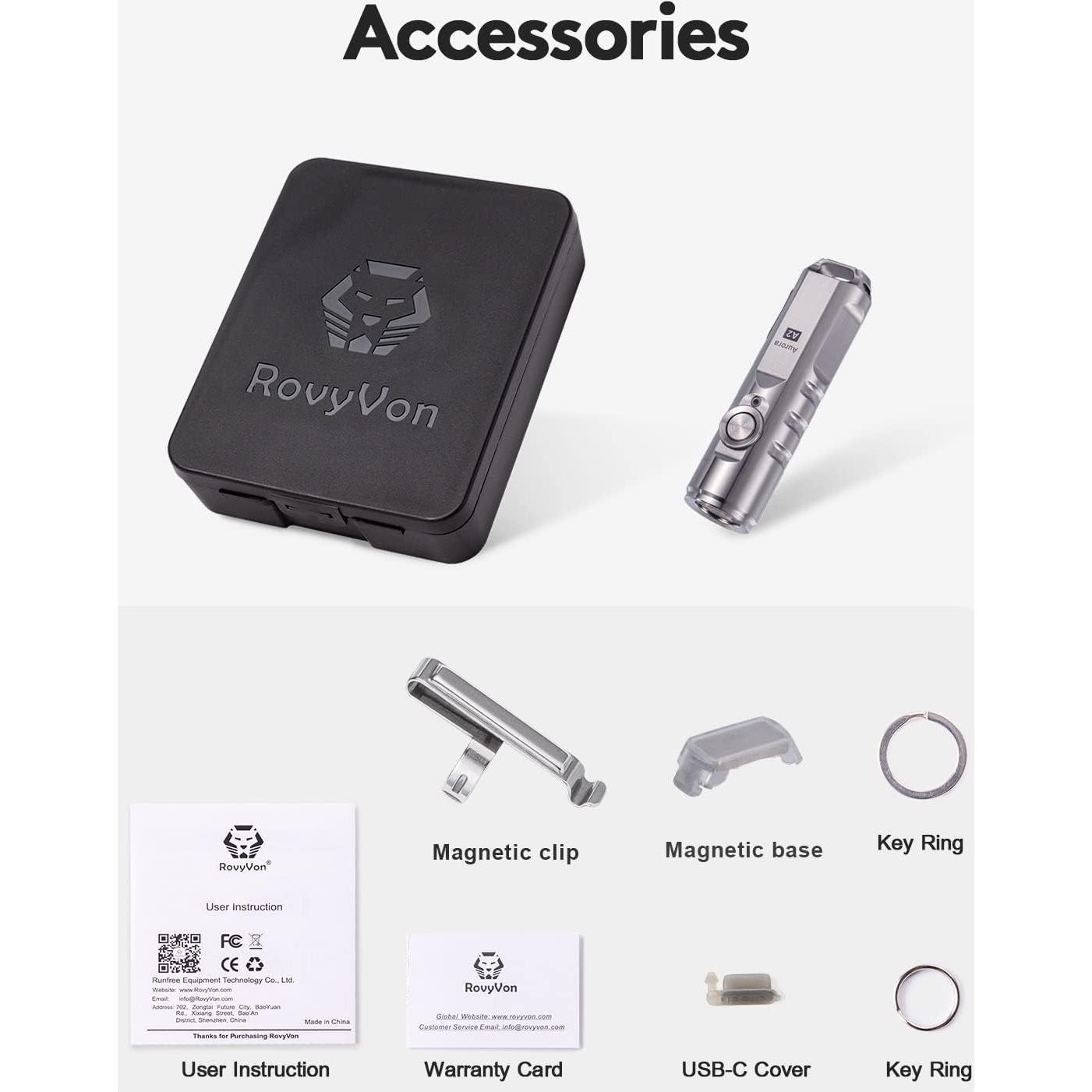 Linterna de Llavero RovyVon A2-G4 Recargable USB C 650 Lúmenes