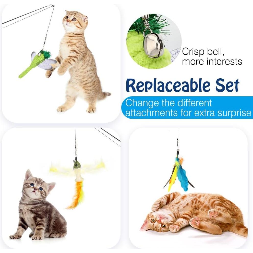 Juguete Interactivo para Gatos Pawaboo - Varita Telescópica con Plumas
