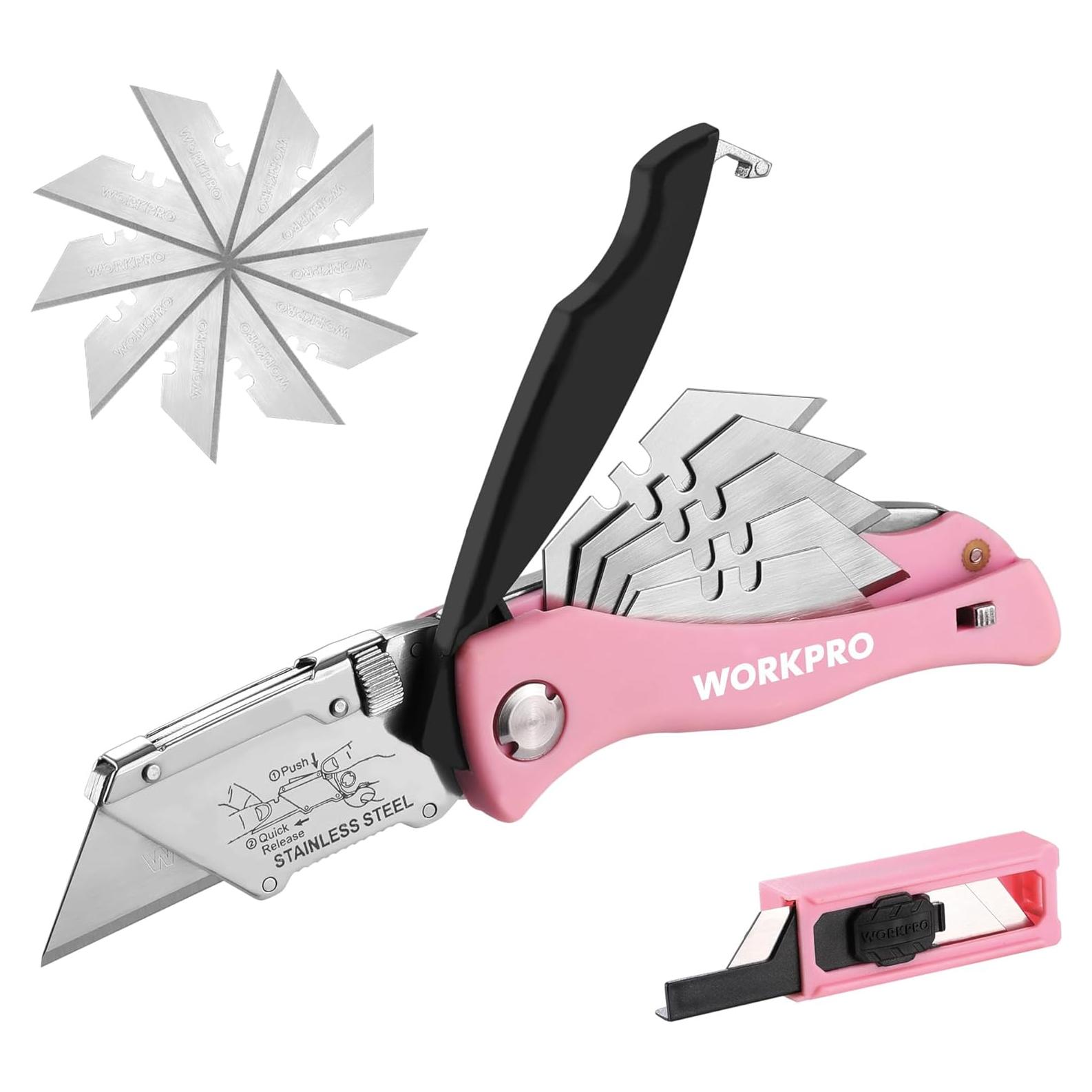 Cuchillo Utilitario Plegable WORKPRO Rosa con 15 Cuchillas