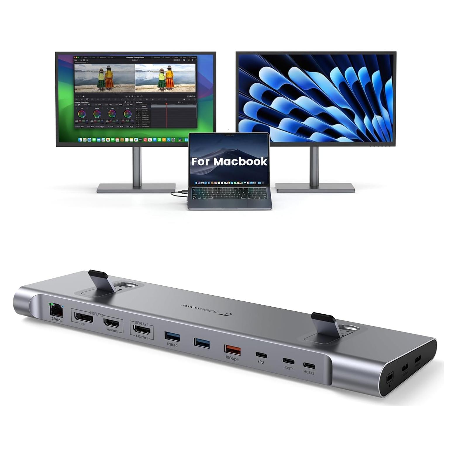 TobenONE Estación Acoplamiento MacBook Air M4 Doble Monitor 4K