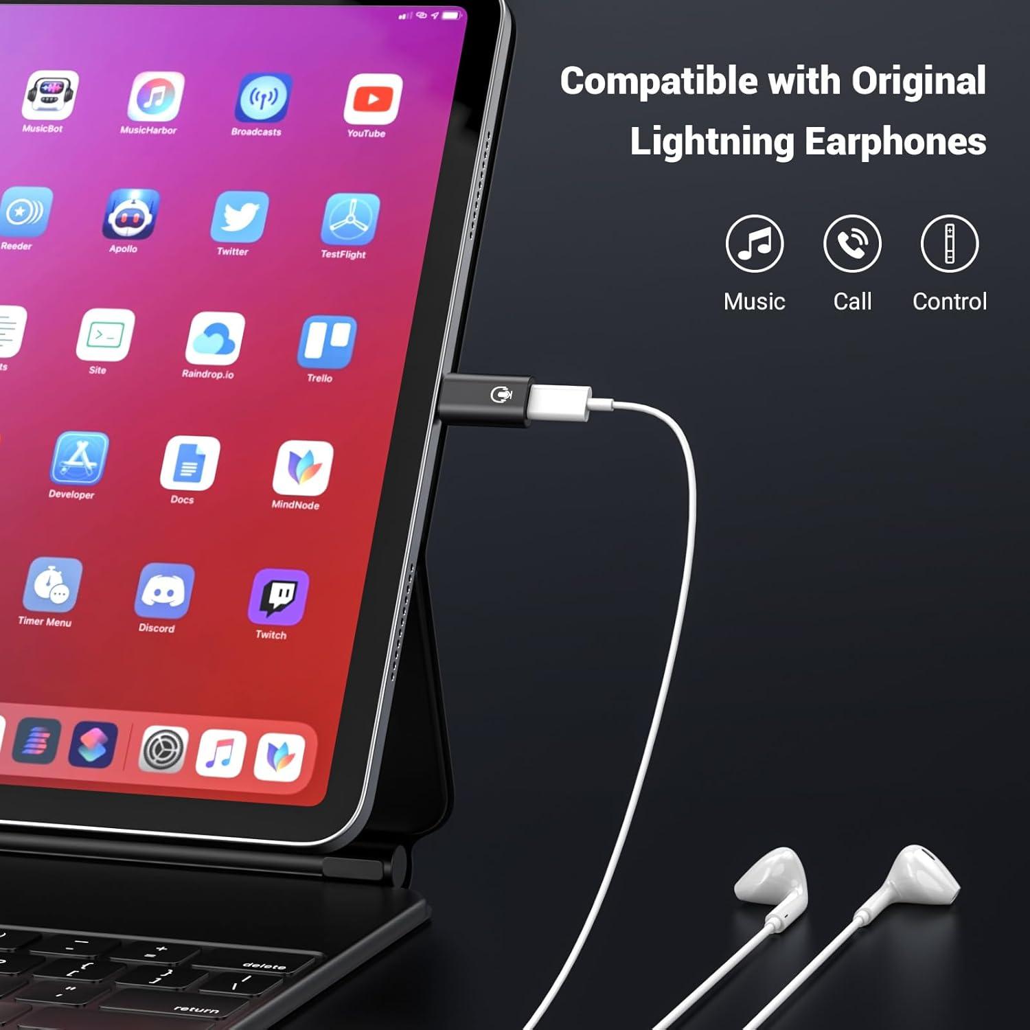 Adaptador USB C a Lightning Fidioto para iPhone 16 - Negro