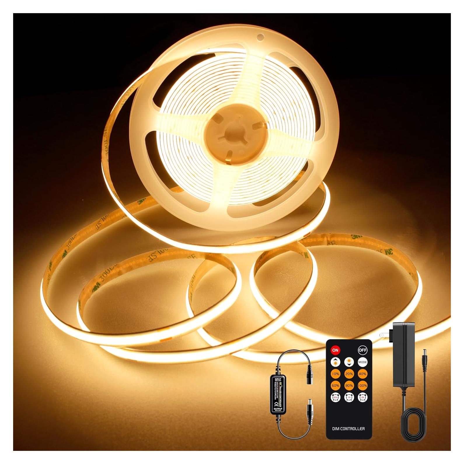 Tira de luz LED COB 5m AXMOTUT 2700K regulable con control remoto