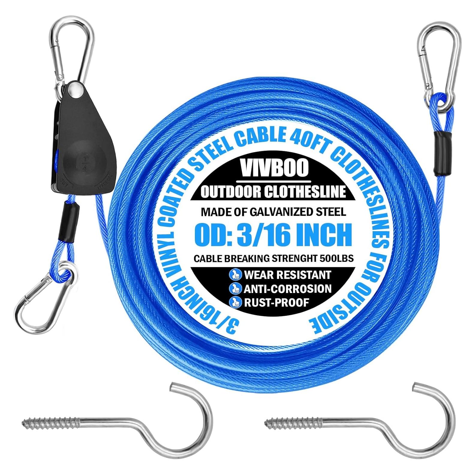 Línea de Ropa Exterior VIVBOO 12.19m con Ganchos de Metal