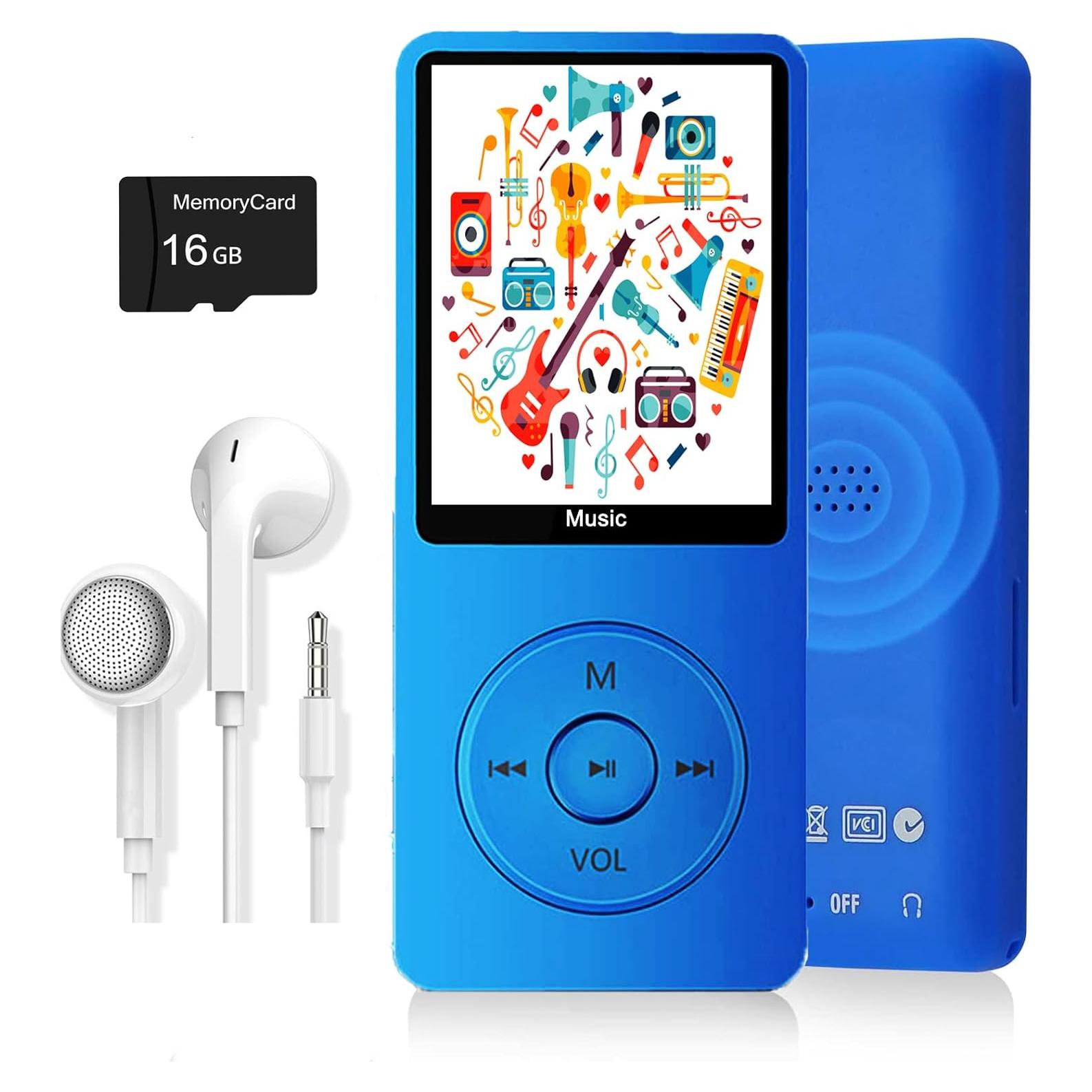 Reproductor MP3 Dyzeryk 16GB con Altavoz y Radio FM Azul