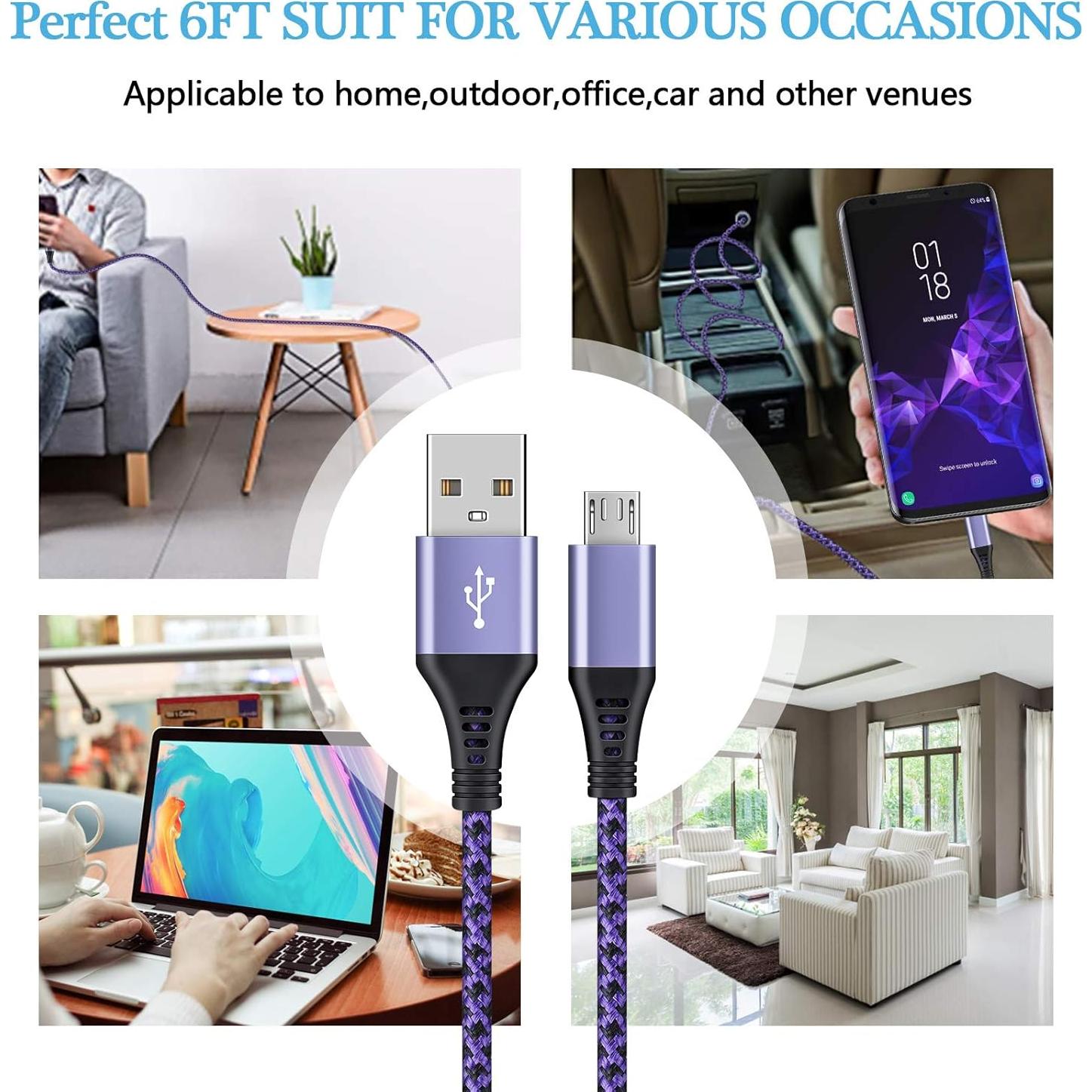 Cables Micro USB Trenzados AILKIN 4Pack 1.83m Carga Rápida