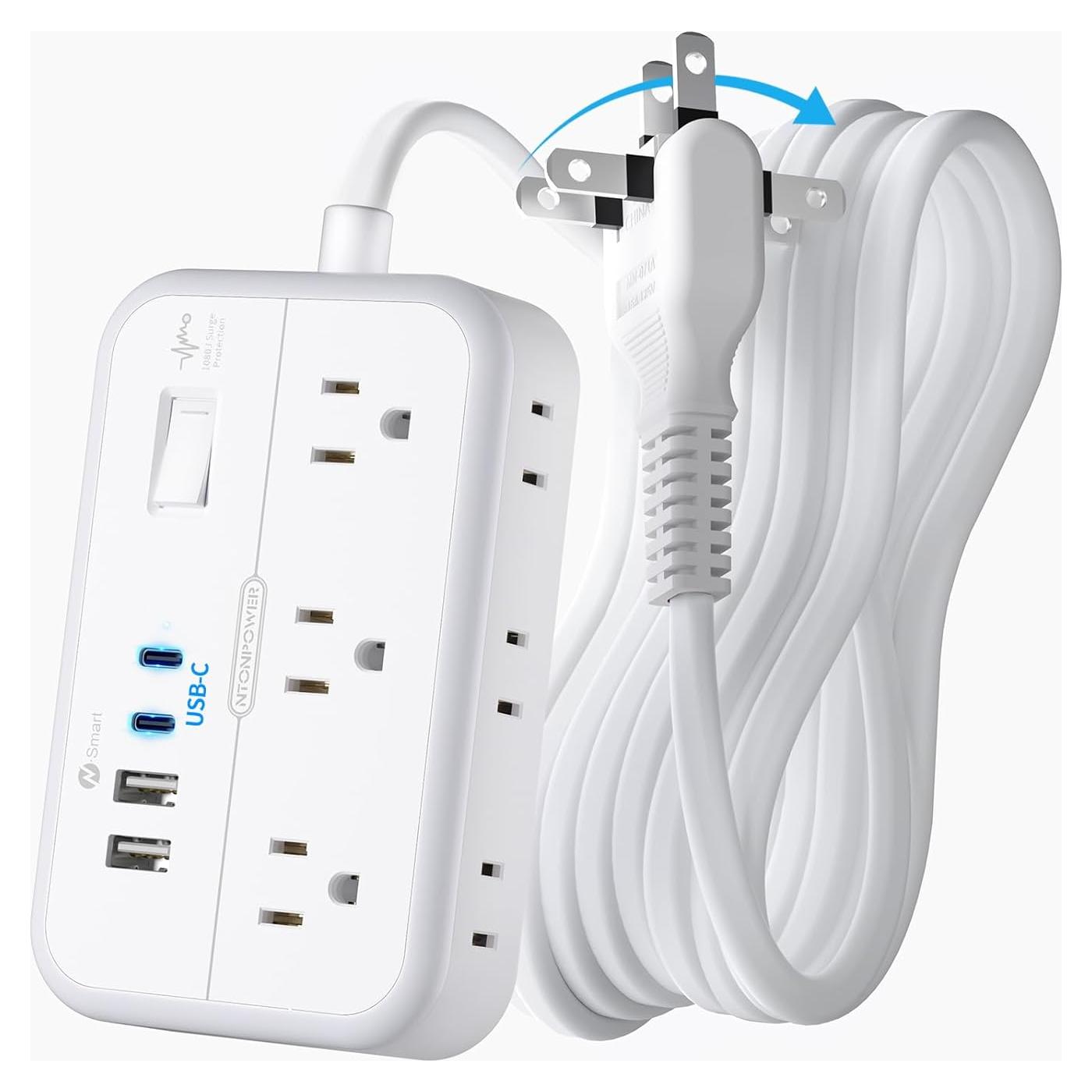 Regleta NTONPOWER 2 Clavijas 1875W 5FT con 4 Puertos USB