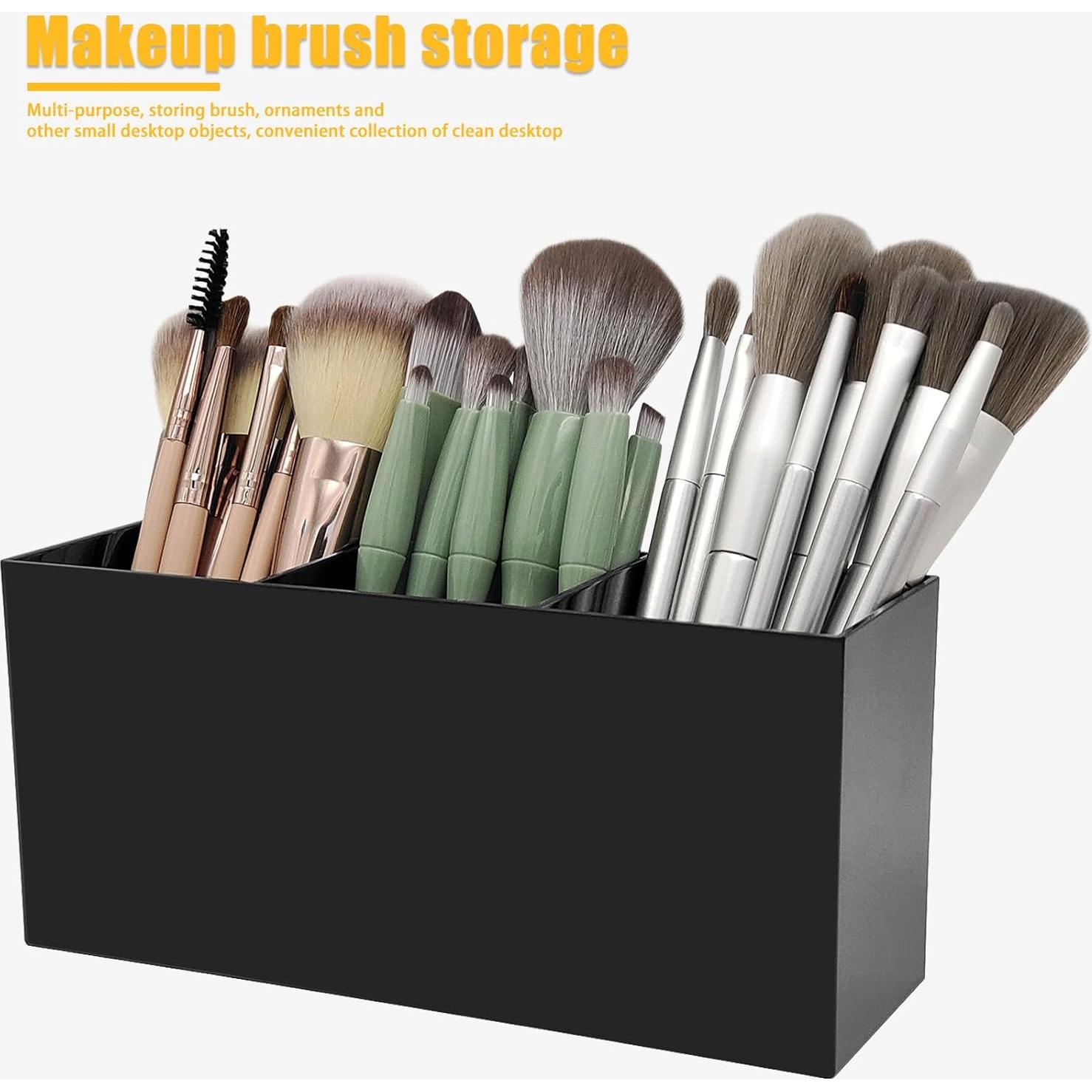 Organizador de Brochas de Maquillaje Cerpourt Negro Acrílico 3 Compartimentos