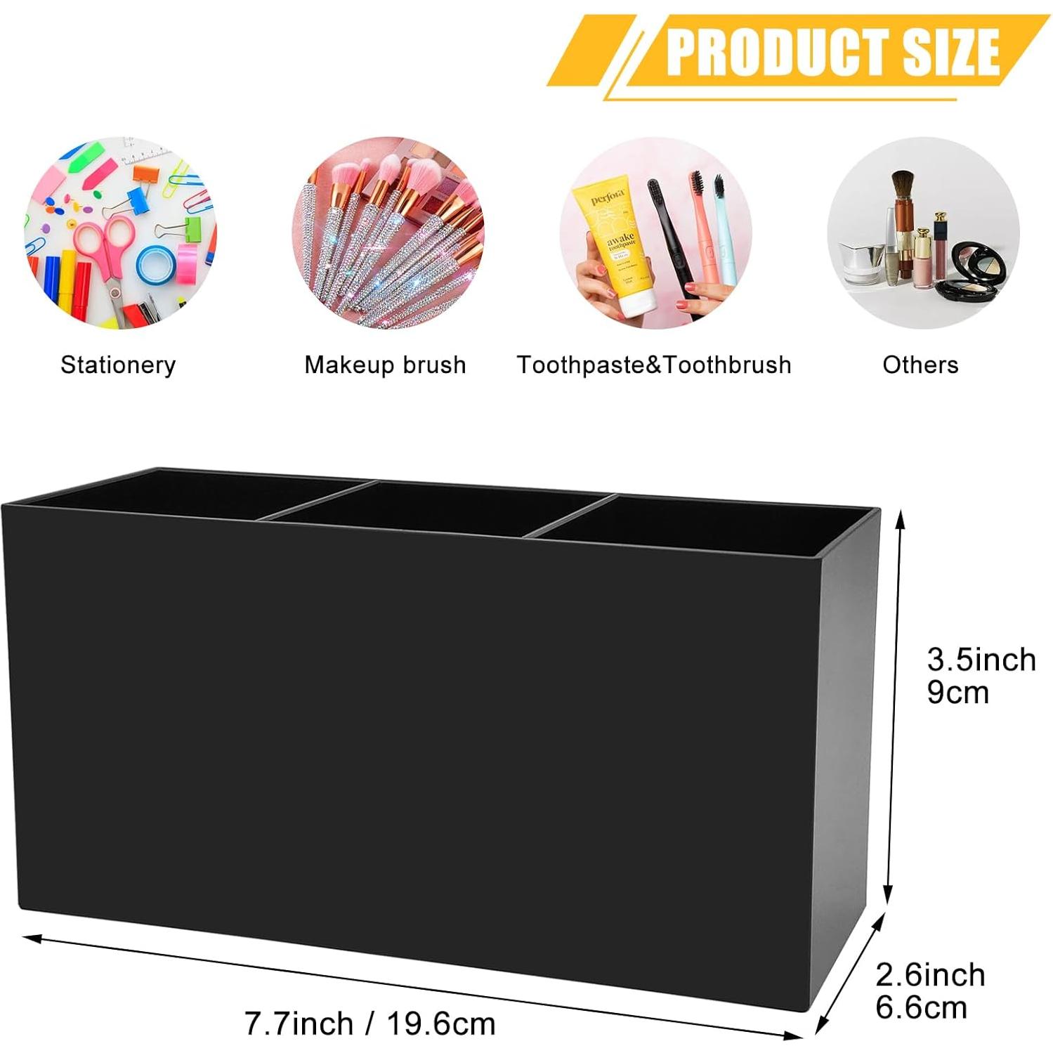 Organizador de Brochas de Maquillaje Cerpourt Negro Acrílico 3 Compartimentos