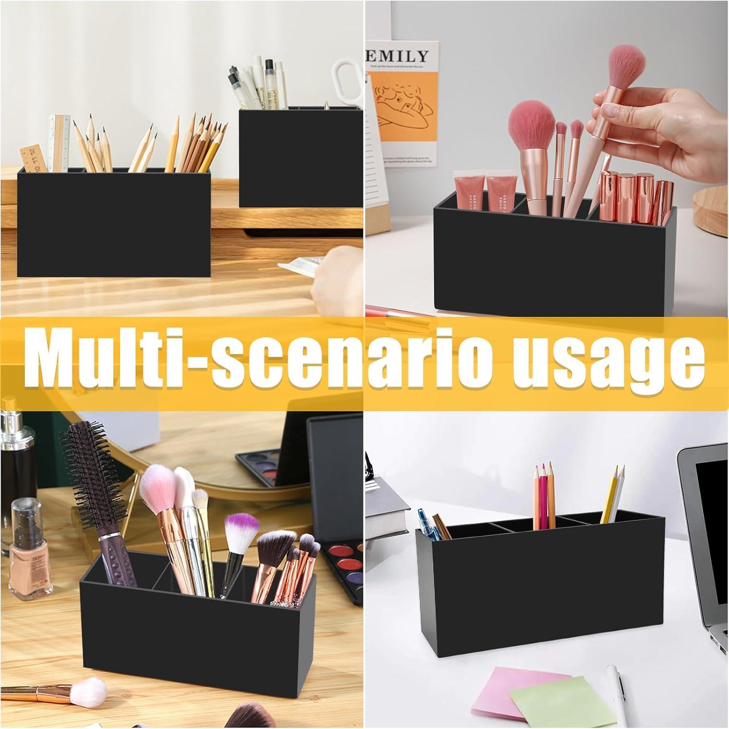 Organizador de Brochas de Maquillaje Cerpourt Negro Acrílico 3 Compartimentos
