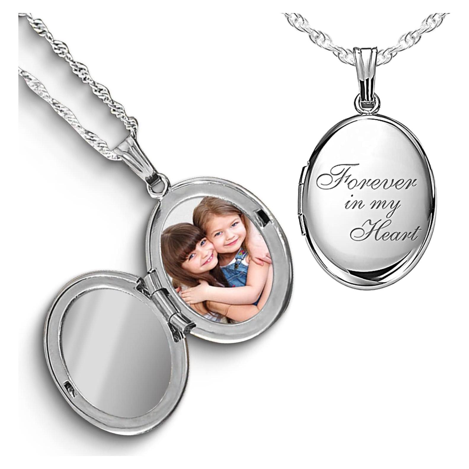 Collar Locket Ovalado Plata Esterlina Personalizado 1 Foto
