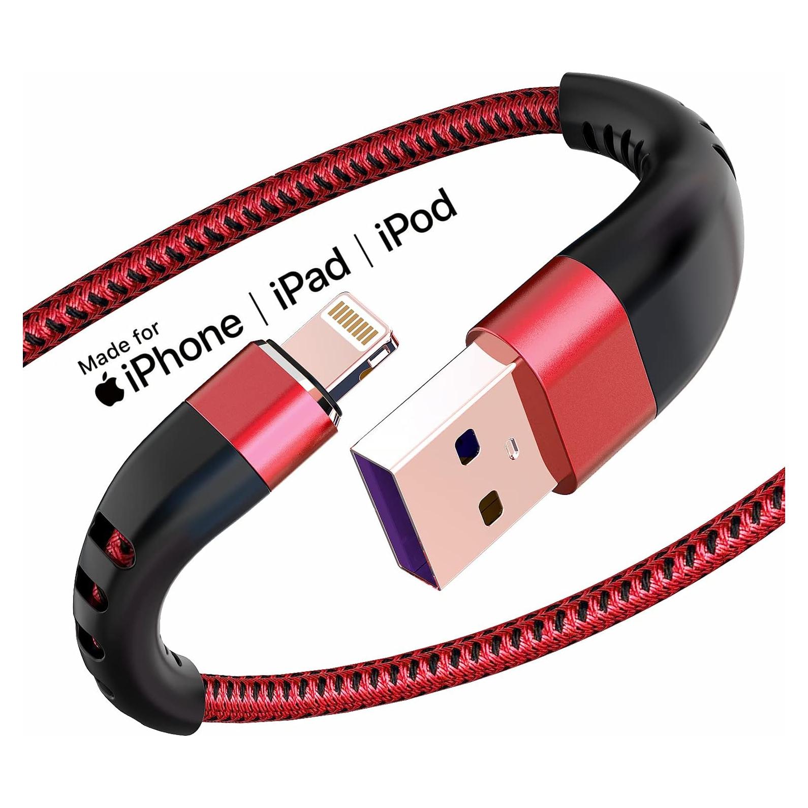 Cable de Carga USB a Lightning Essri 6FT 2Pack Rojo MFi