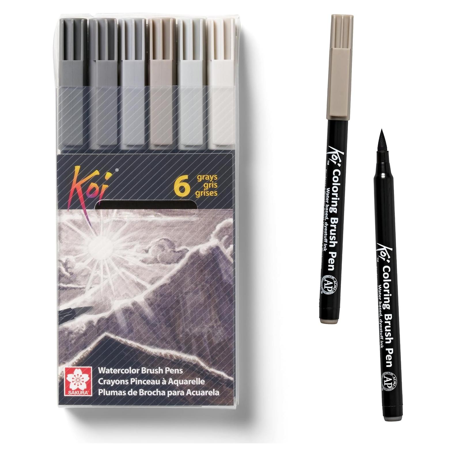 Marcadores de Acuarela SAKURA Koi - Set de 6 Tonos Grises