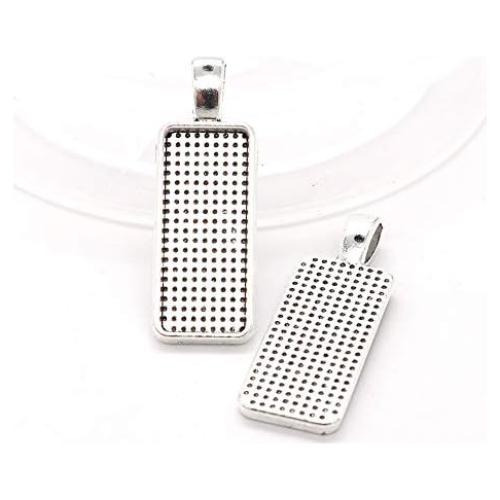 30 Cabochones Rectangulares 10x25mm Plata Antigua para Joyería DIY