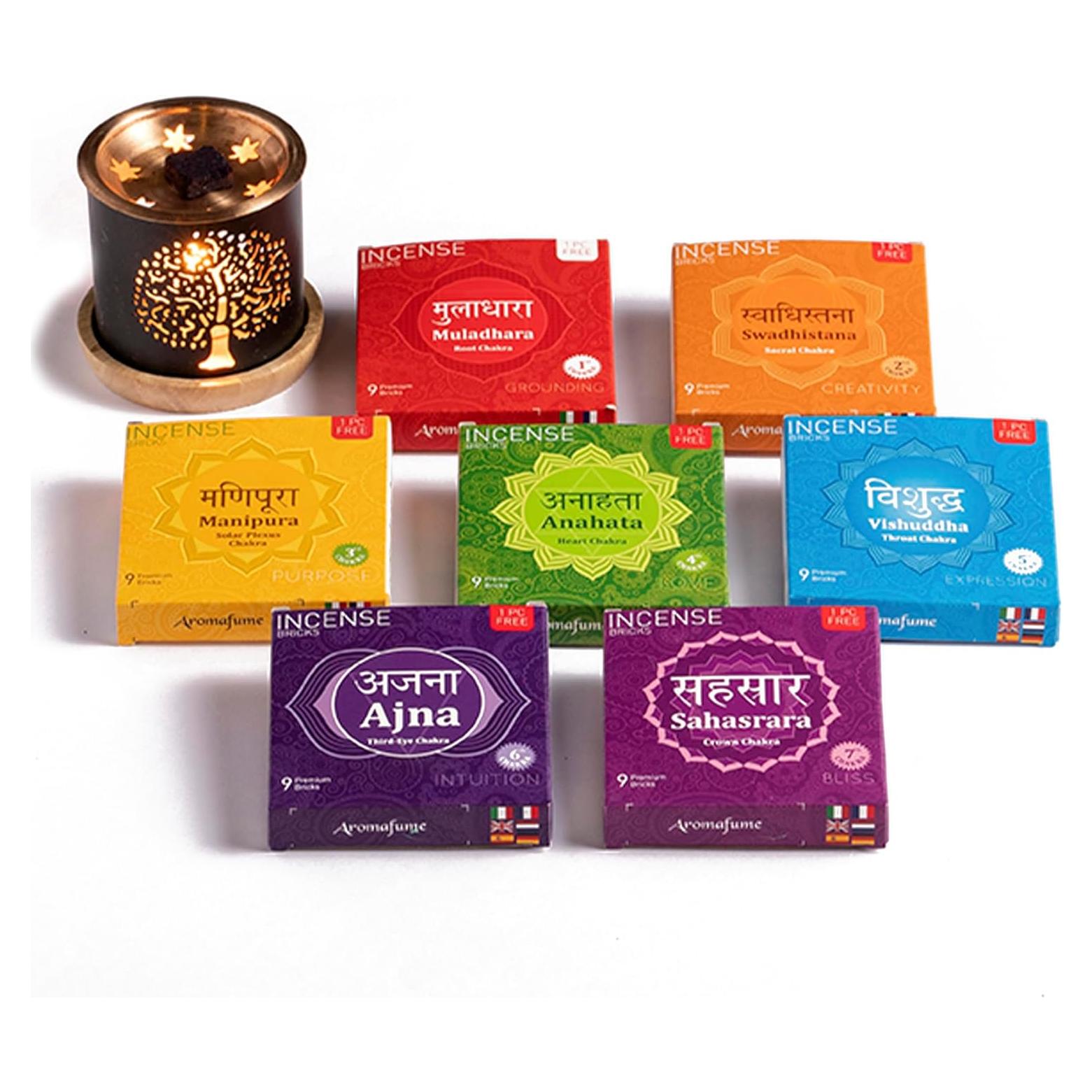 Set de Incienso Aromafume 63 Bloques 7 Chakras + Quemador