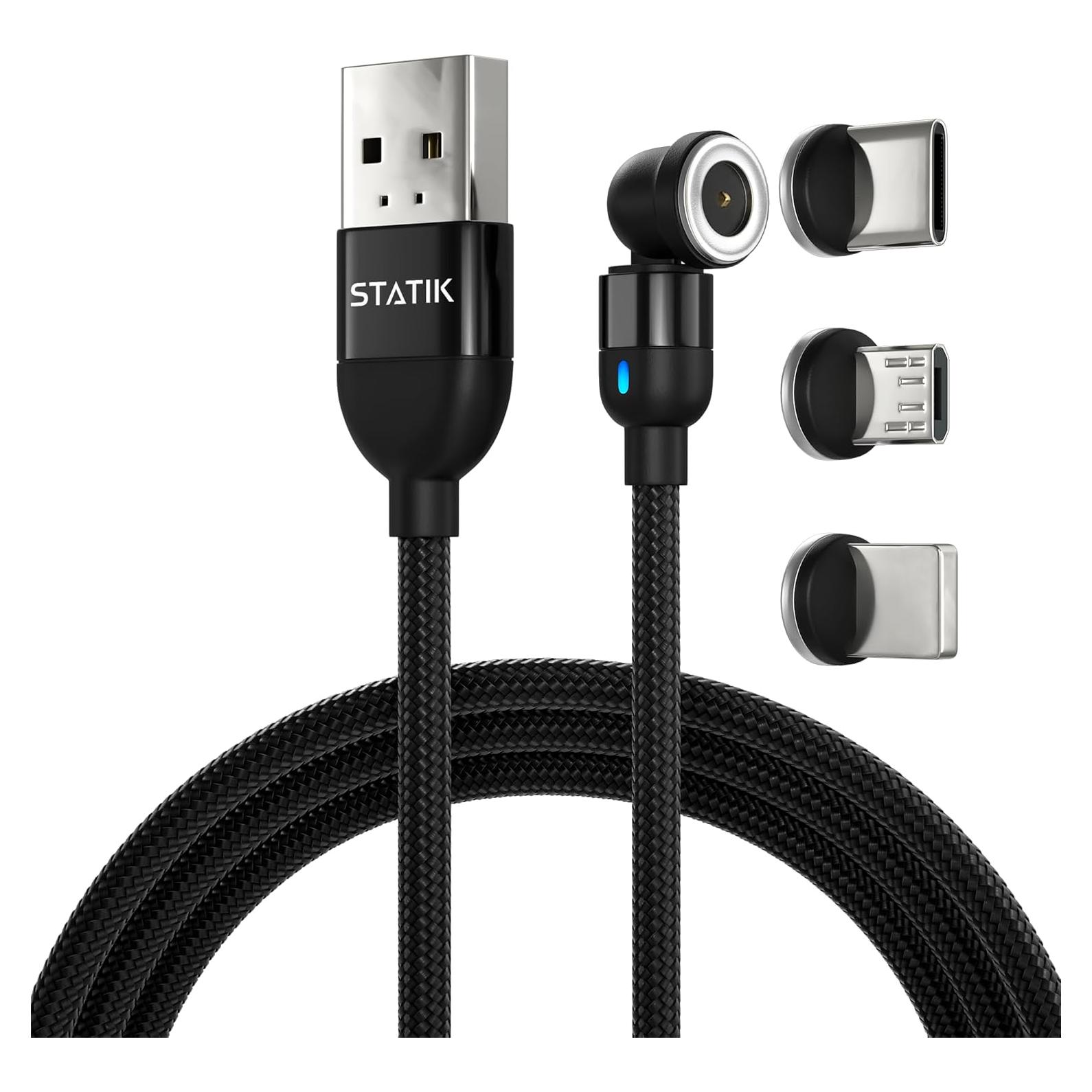 Cable de carga magnético Statik 360 - USB C, Micro USB, 1M