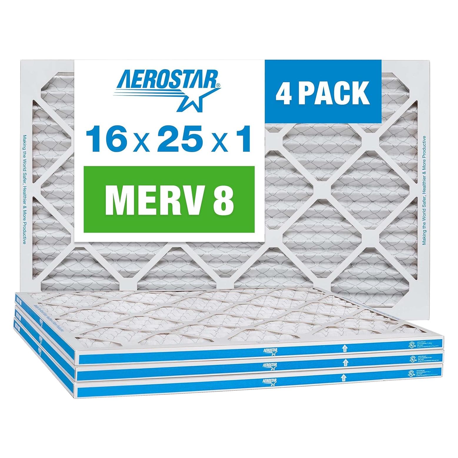 Filtros de Aire Aerostar 16x25x1 MERV 8 - Paquete de 4