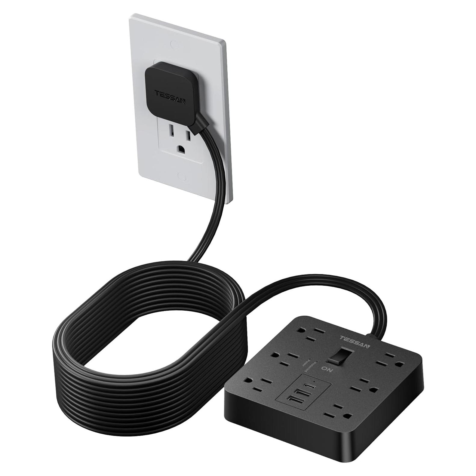 Cable de Extensión TESSAN 15 pies con 6 Tomacorrientes y 3 USB