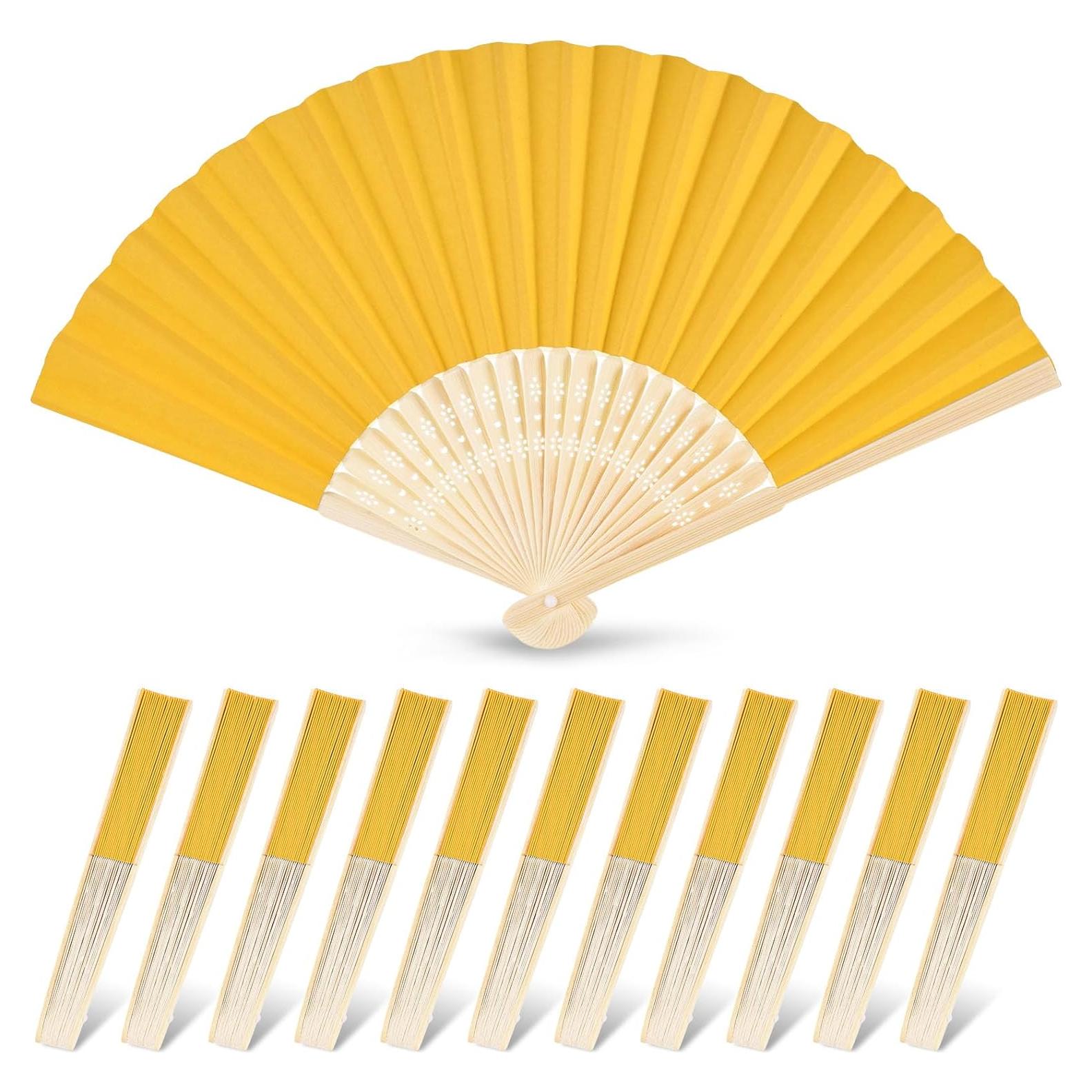 12 Abanicos de Papel Amarillo Plegables JOHOUSE 21 cm