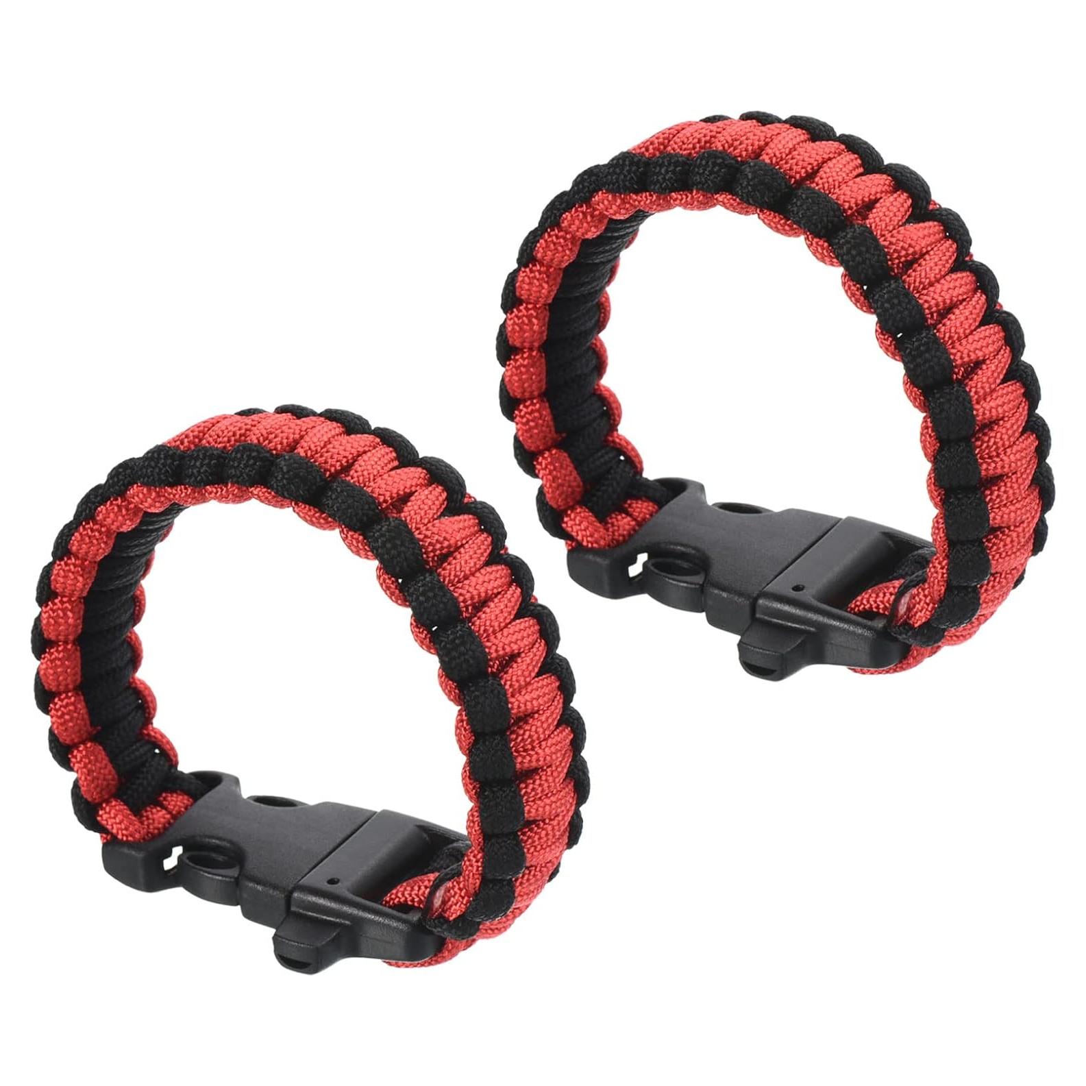 Pulseras de Paracord de Supervivencia PATIKIL - 2 Piezas, Negro y Rojo