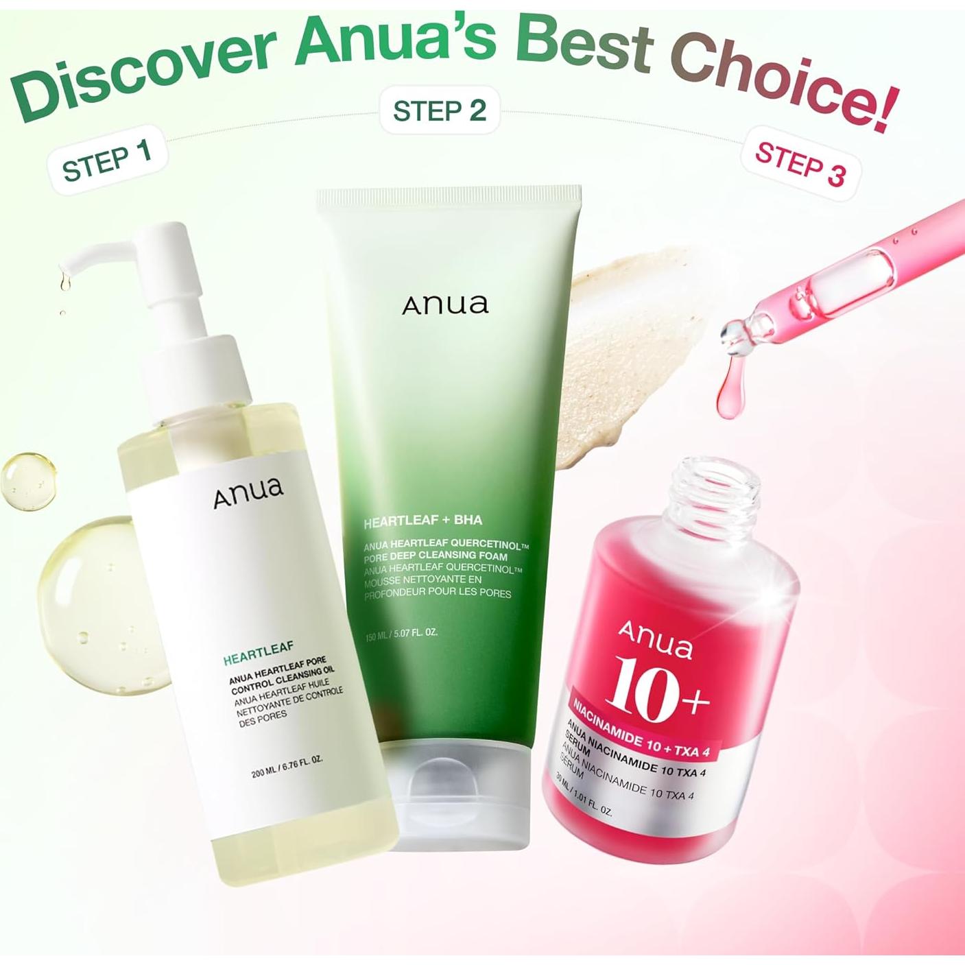 Conjunto de Cuidado de Piel Anua 3 Pasos - Niacinamida y Aceite Limpiador