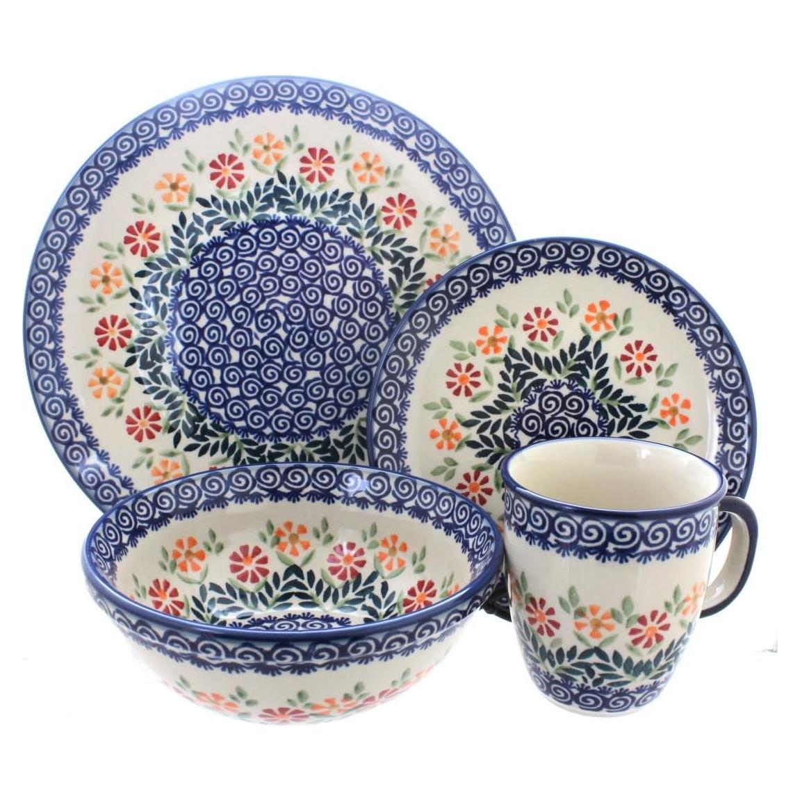 Juego de Cena Cerámica Pulida Blue Rose 16 Piezas Azul