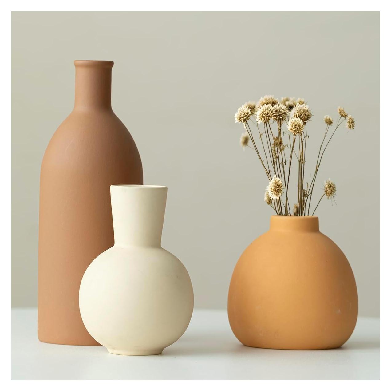 Juego de 3 Jarrones de Cerámica Vaurcesa Mate Modernos