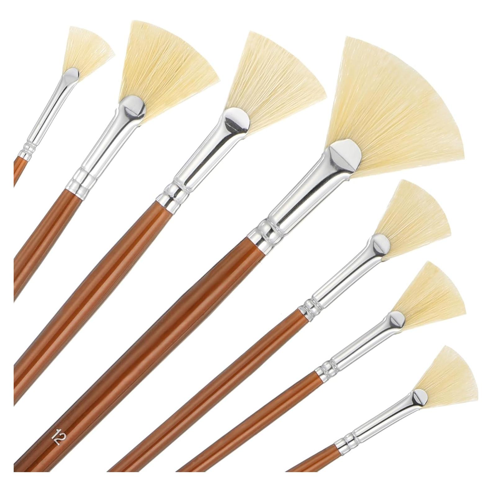 Juego de 7 Pinceles de Abanico TIESOME con Mango de Madera