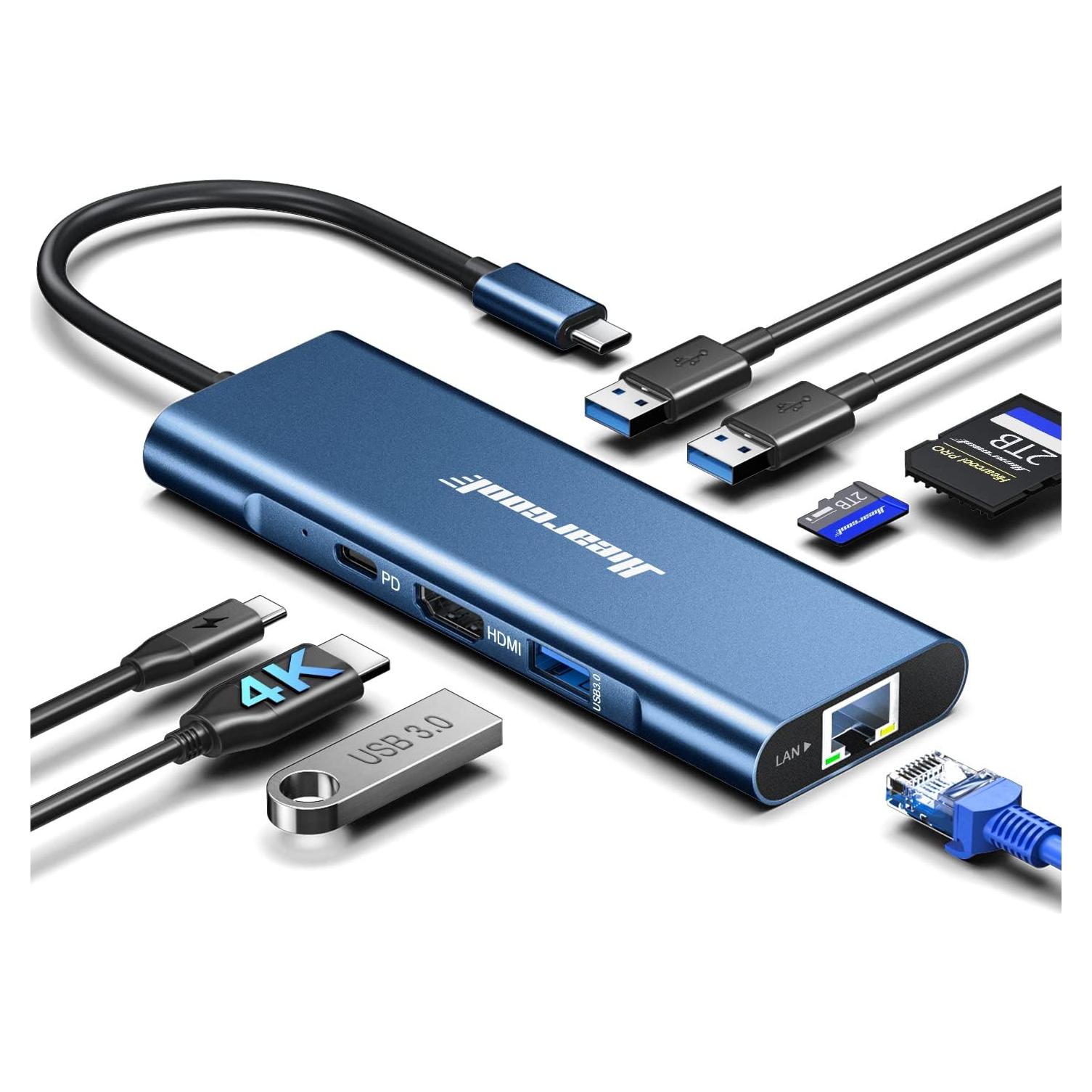 Hiearcool Hub USB-C 8 en 1 4K 60Hz Adaptador Ethernet