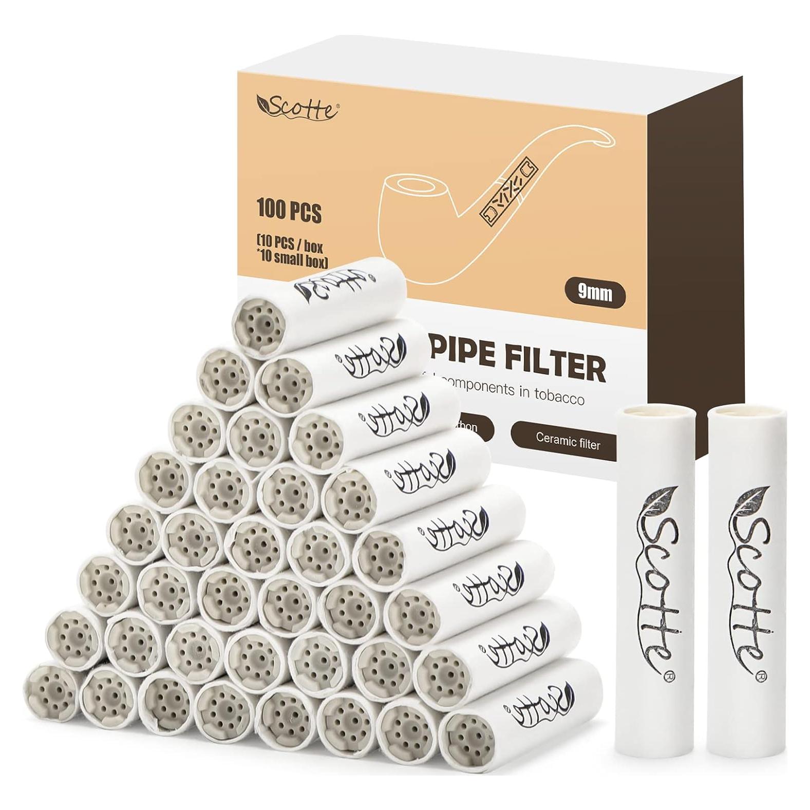 Filtros de Pipa Scotte 9mm Carbón Activado 100 pcs Doble Tapa