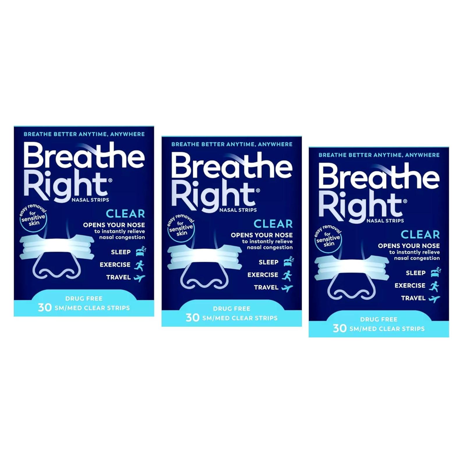 Tiras Nasales Breathe Right Transparentes 90 Unidades