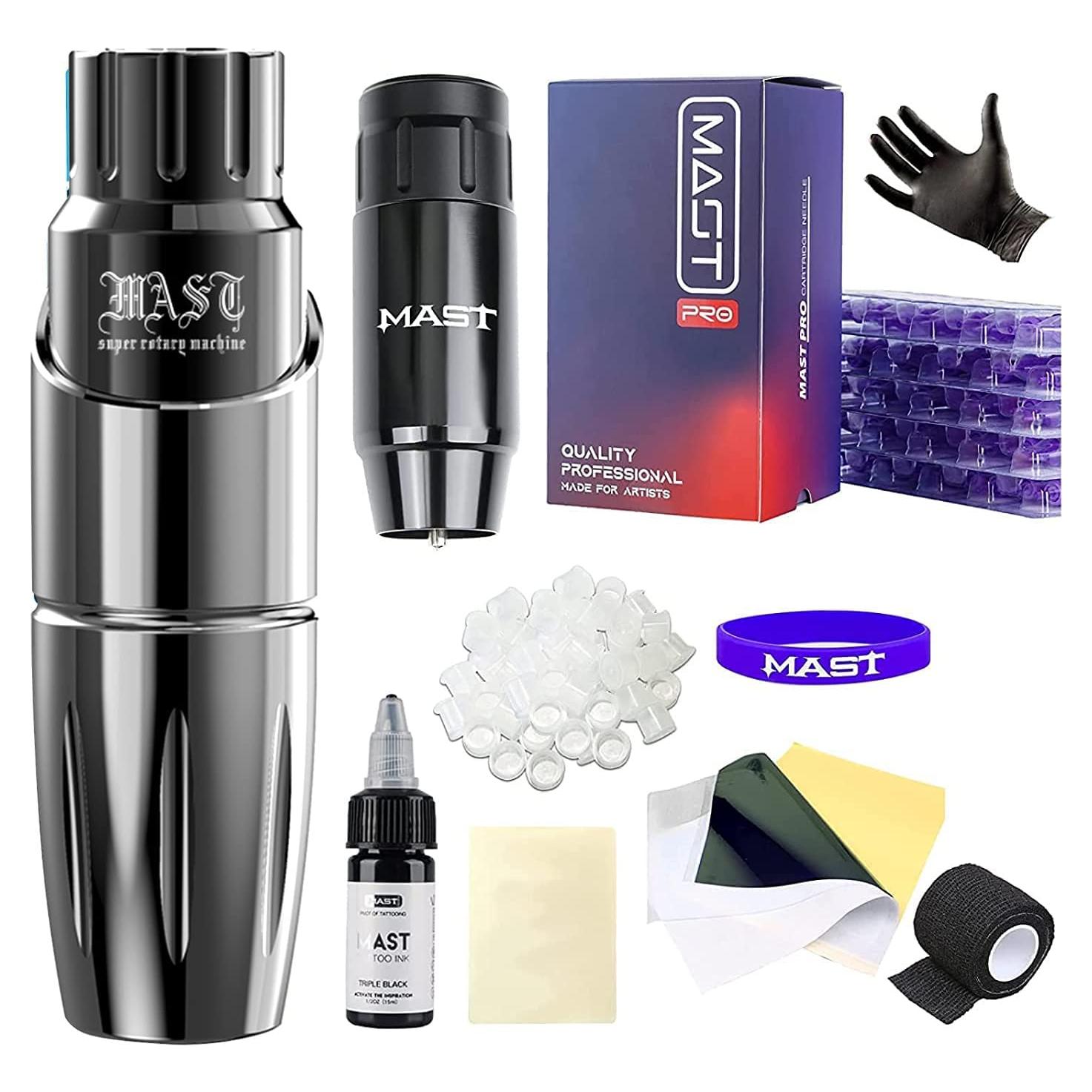 Kit de Máquina de Tatuaje Mast Tour Inalámbrica con 50 Agujas y Tinta