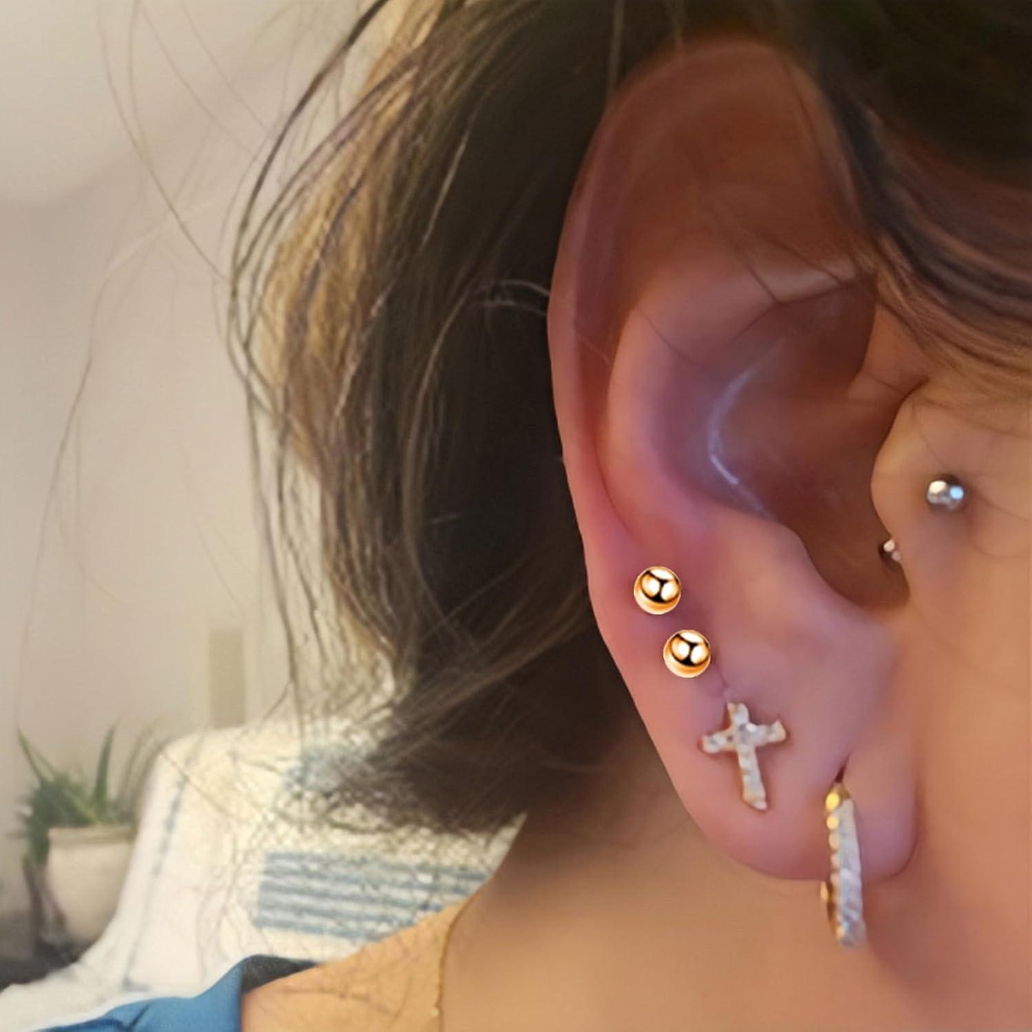 Kit de Perforación de Orejas SLVIEKAE con Aretes de CZ 3mm