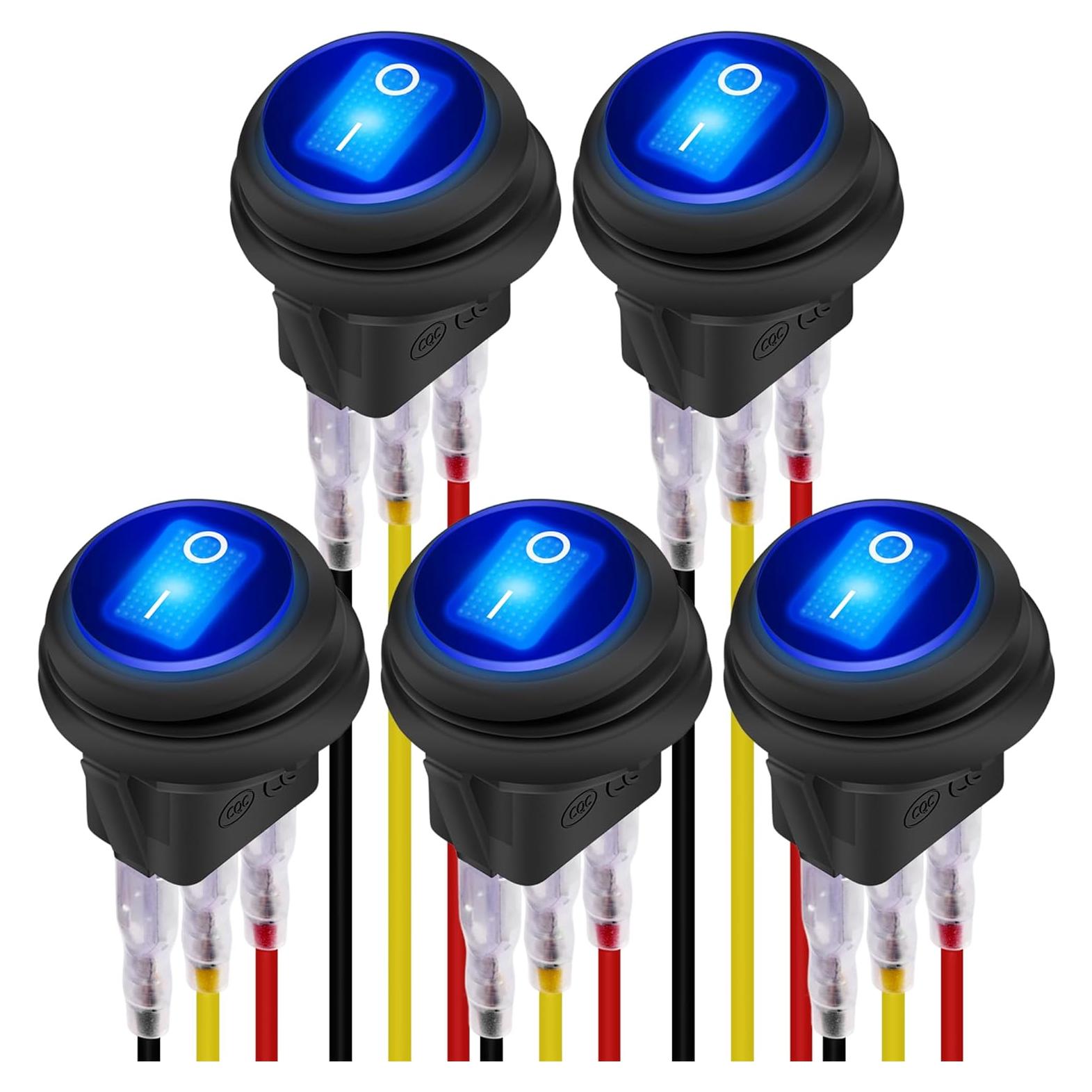Interruptor Redondo Impermeable DaierTek 12V LED Azul 20A 5Pack