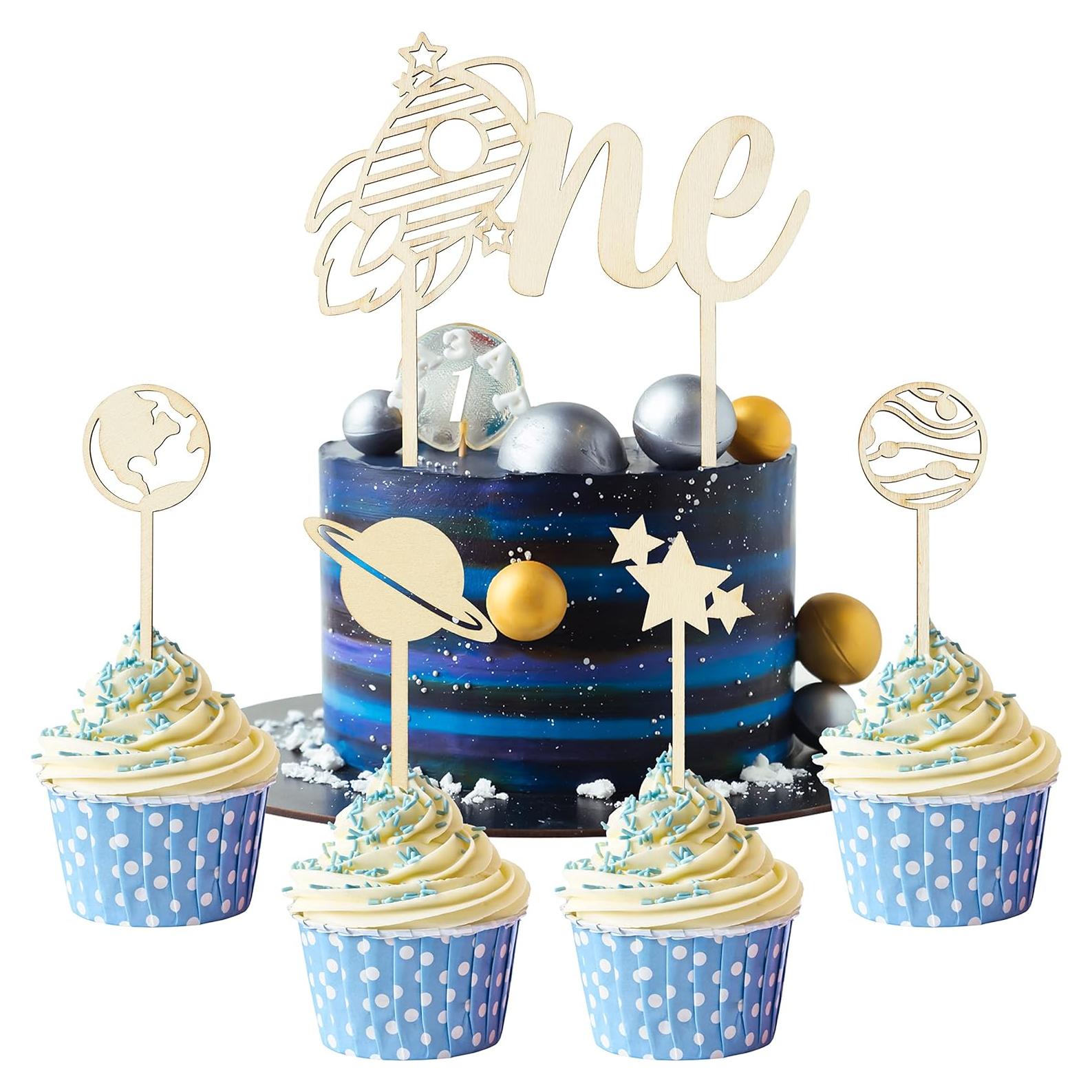 Toppers de Pastel Espacial BkeeCten - 5 Piezas para Cumpleaños