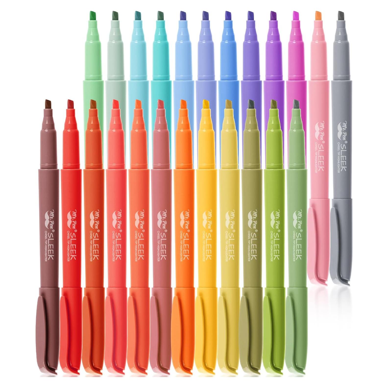 Marcadores Fluorescentes Mr. Pen, Paquete de 24, Punta Cincel, Multicolor
