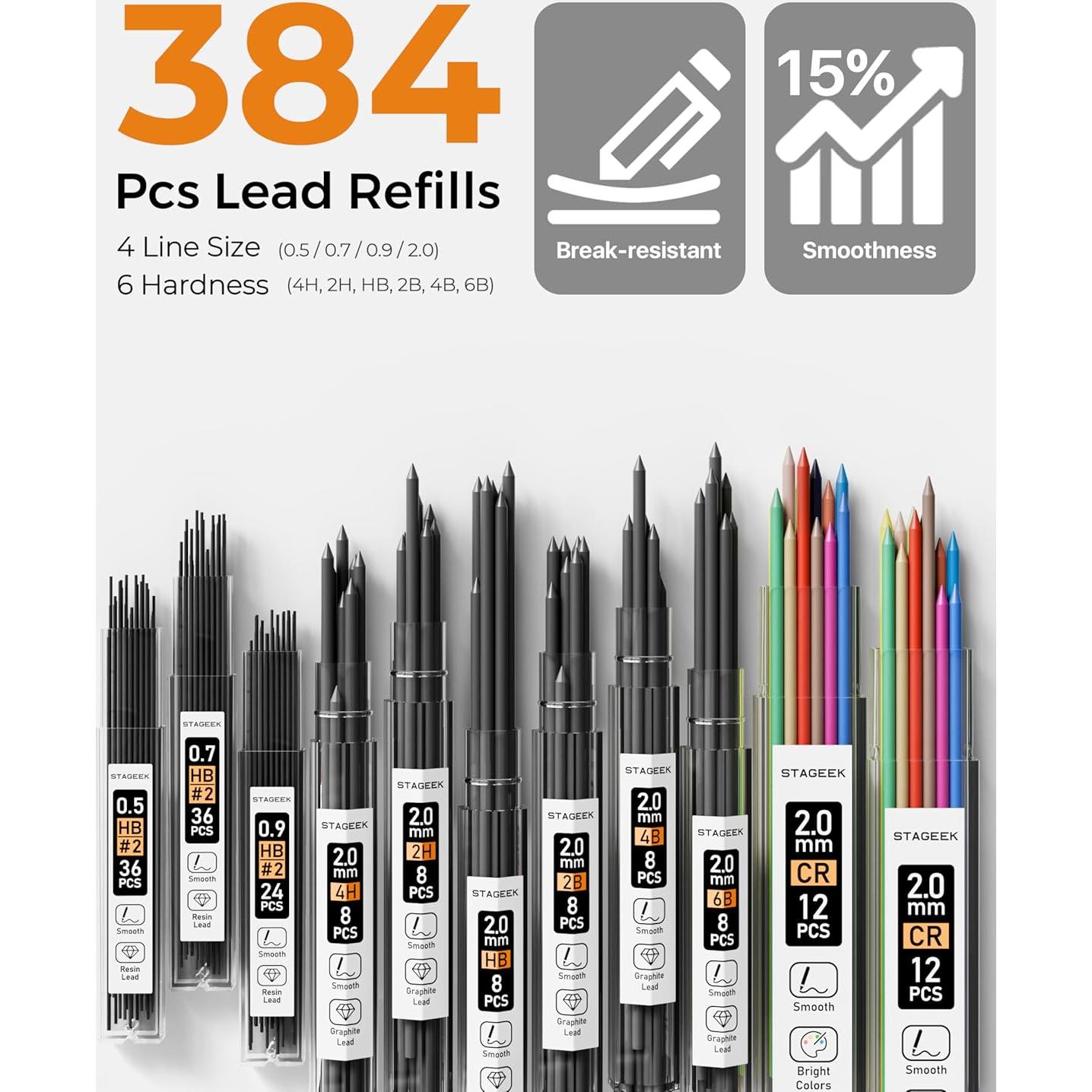 Juego de Lápices Mecánicos STAGEEK 34 Piezas 0.5-2.0mm