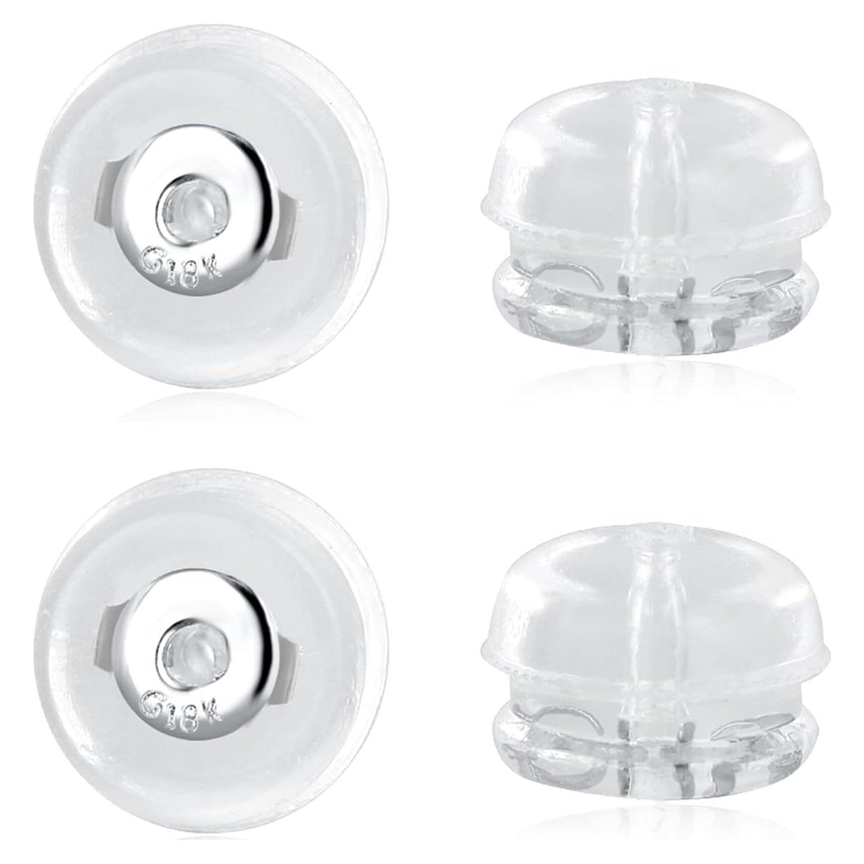 Respaldos de Aretes de Silicona VOLUKA - 2 Pares Oro Blanco 14K