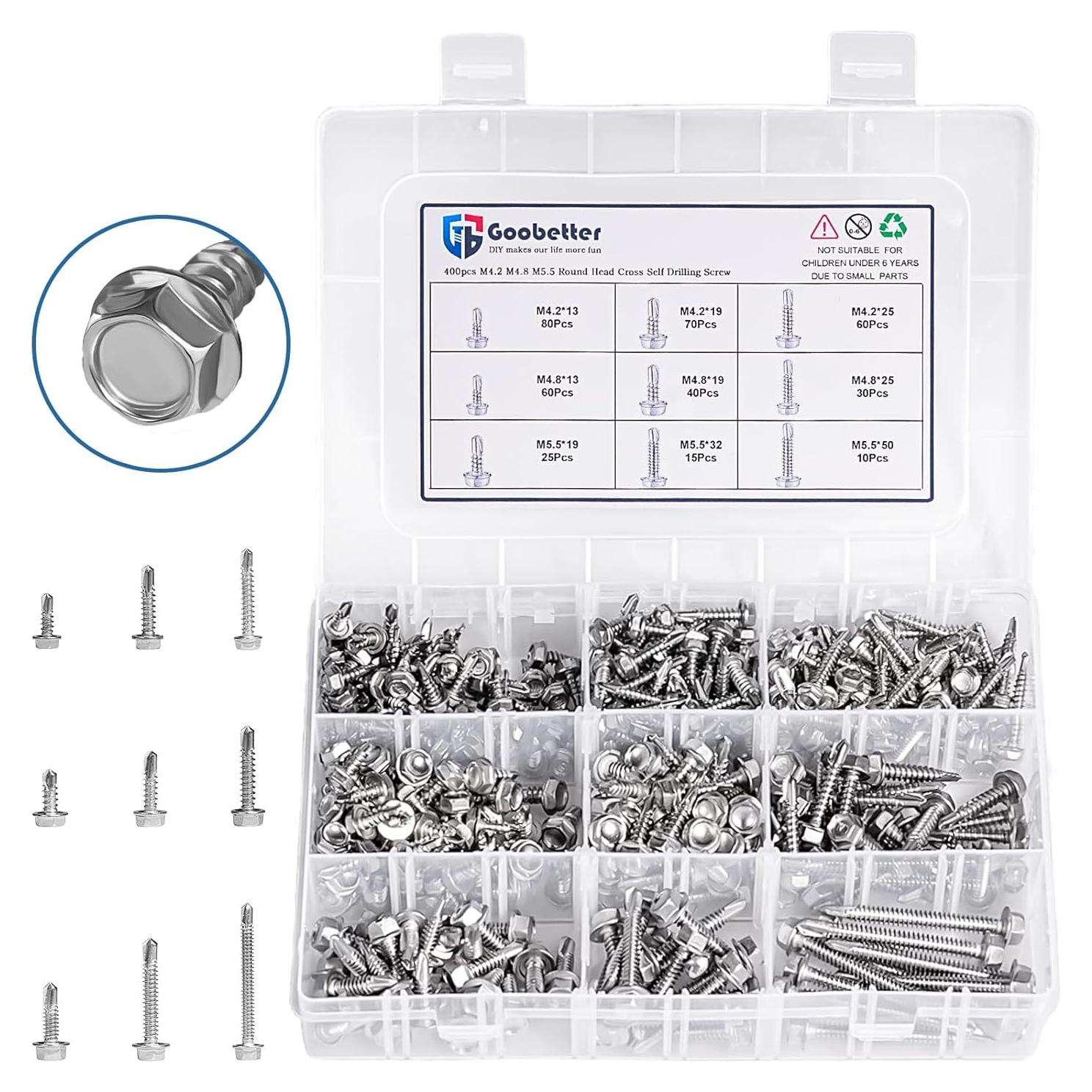 Kit de 390 Tornillos Autoperforantes Acero Inoxidable GOOBETTER