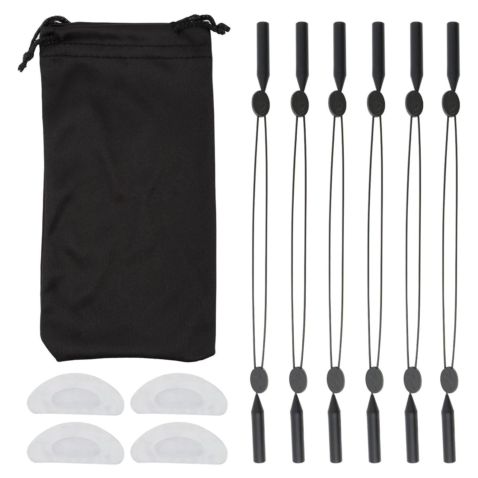 Juego de 6 correas ajustables para gafas + 2 almohadillas + bolsa