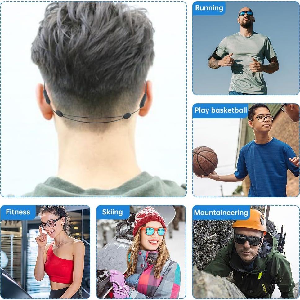 Juego de 6 correas ajustables para gafas + 2 almohadillas + bolsa