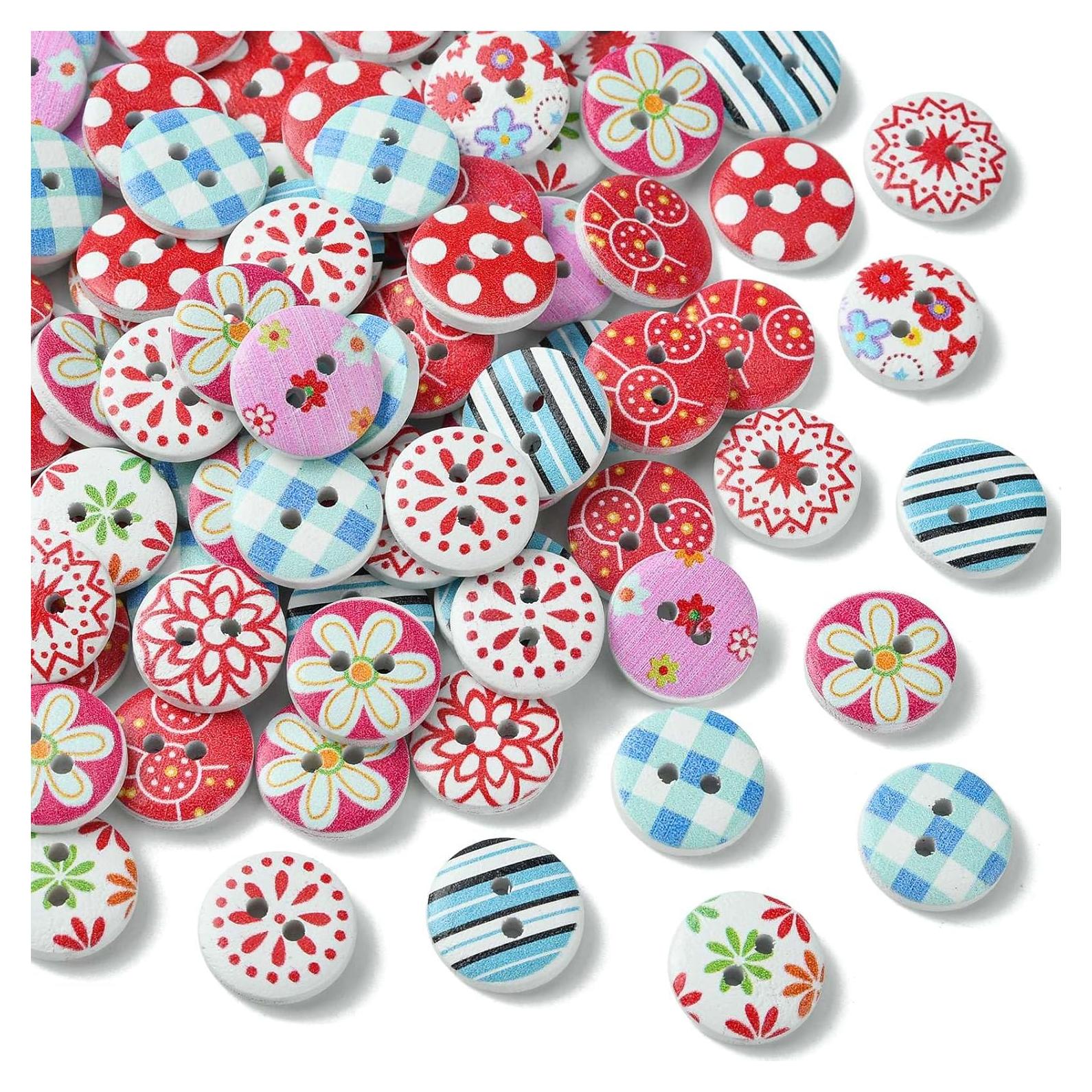 KitBeads 200 Botones de Madera 15mm 2 Agujeros Coloridos