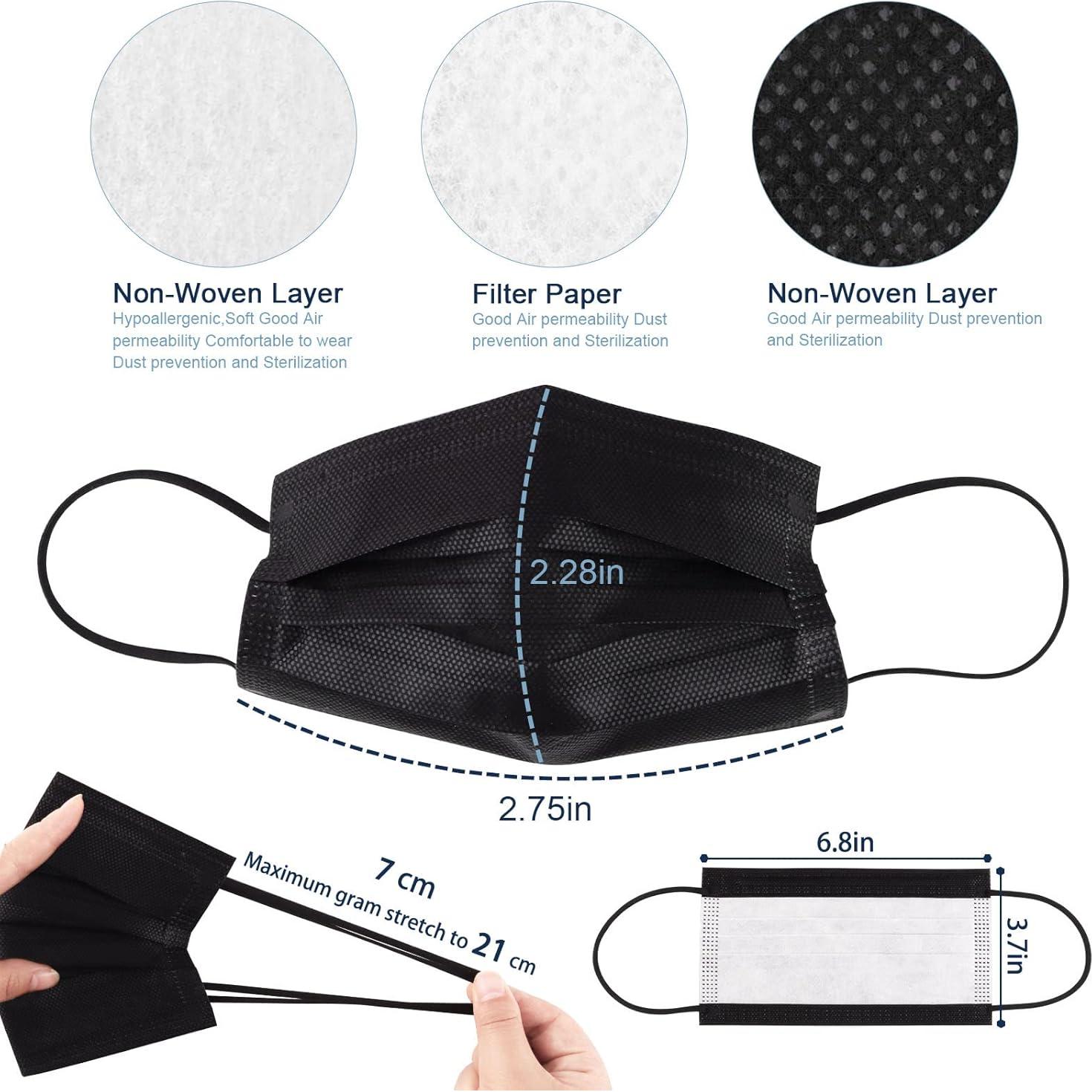 Mascarillas Desechables SOOQOO 100 Pcs 3 Capas Negro